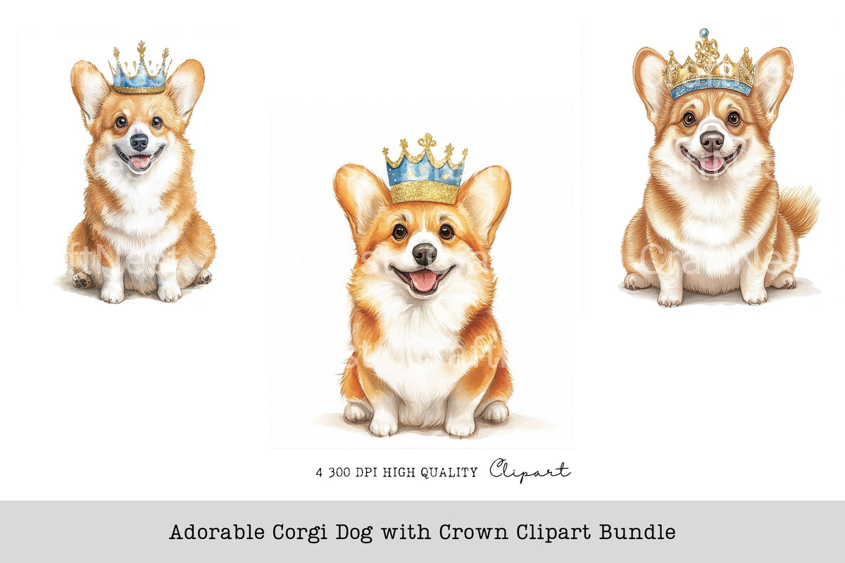 Adorable Corgi Dog With Crown Clipart Bundle