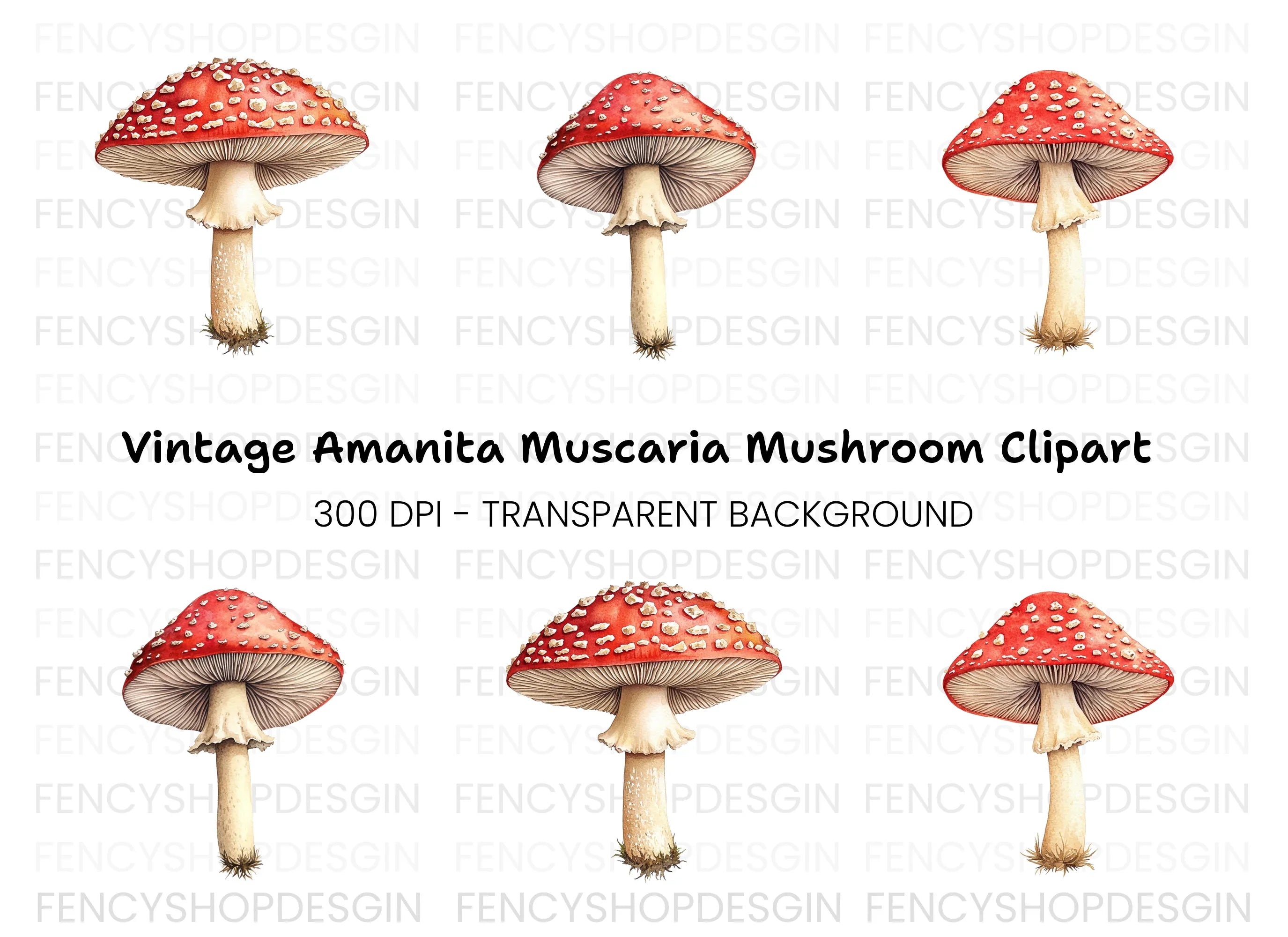 Red Toadstool Mushroom Clipart Bundle