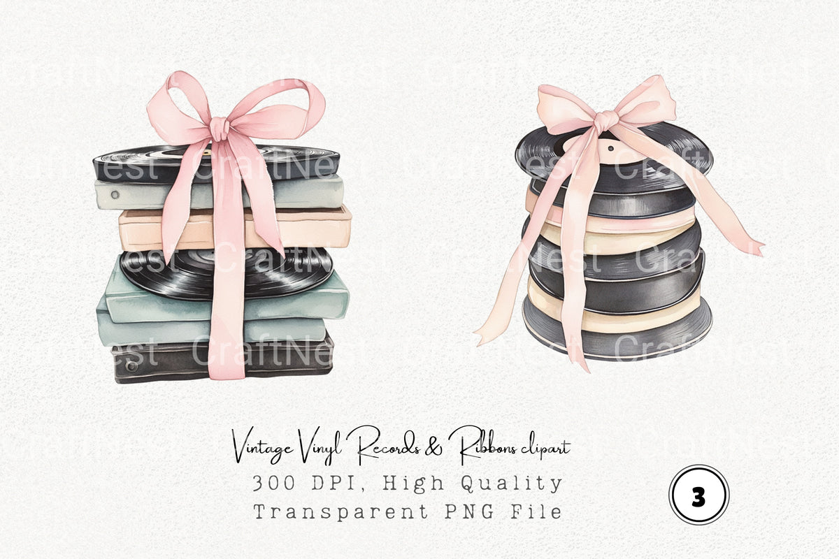 Vintage Vinyl Records Ribbons Clipart Log Book