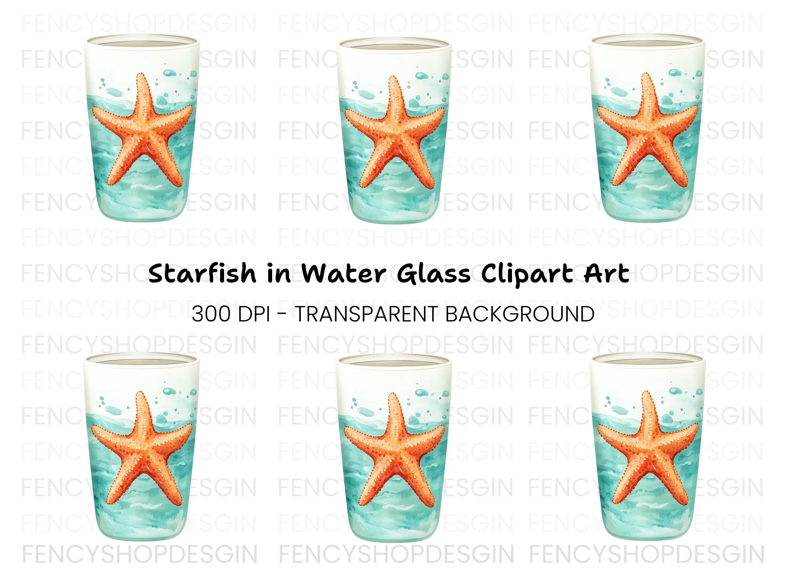 Starfish in Glass Clipart Bundle