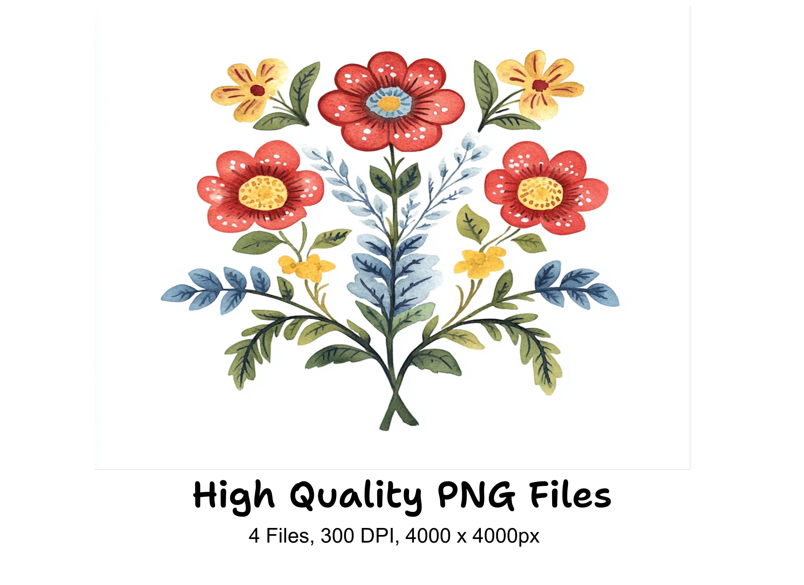 Folk Floral Clipart Bundle