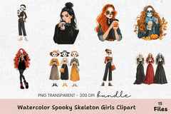 Spooky Skeleton Girls Clipart Bundle - CraftNest - Digital Crafting and Art