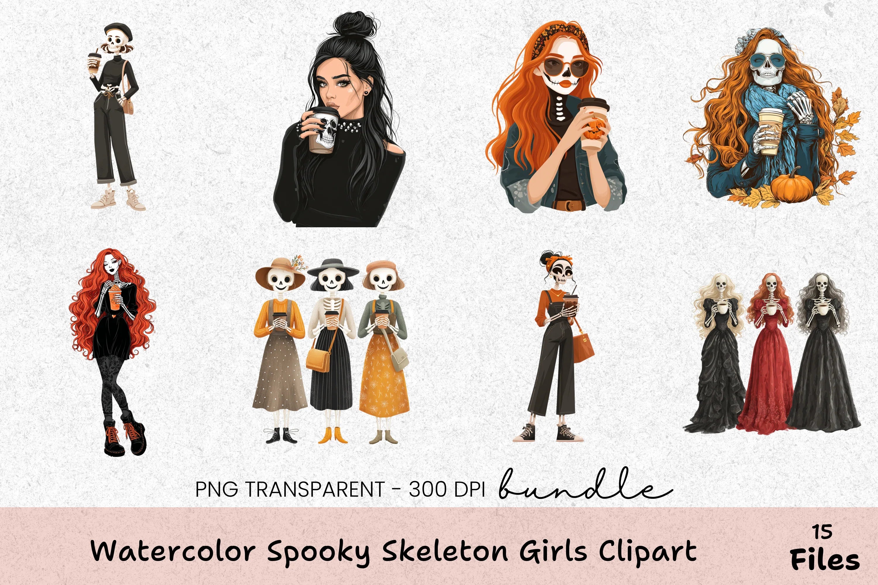 Spooky Skeleton Girls Clipart Bundle - CraftNest - Digital Crafting and Art