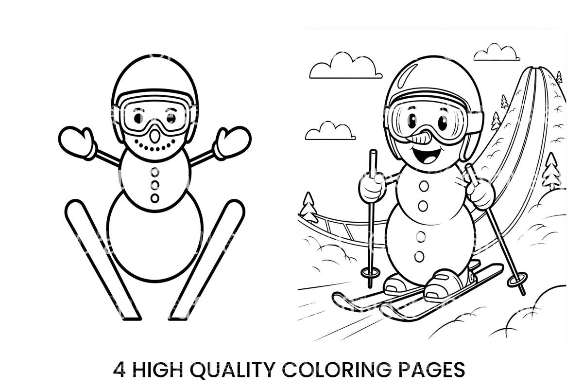 Cute Snowman Skiing Coloring Books