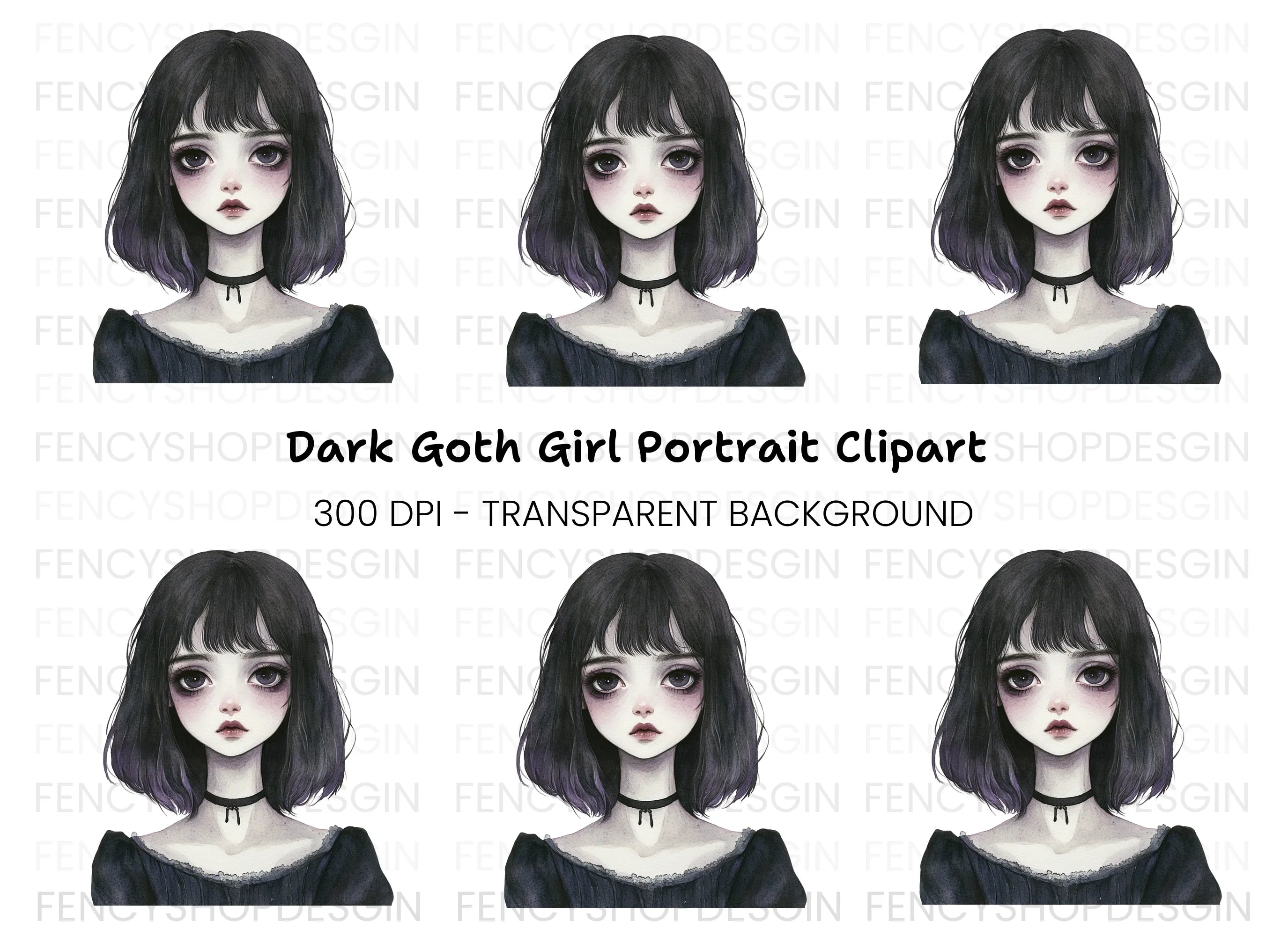 Dark Aesthetic Goth Girl Clipart Bundle