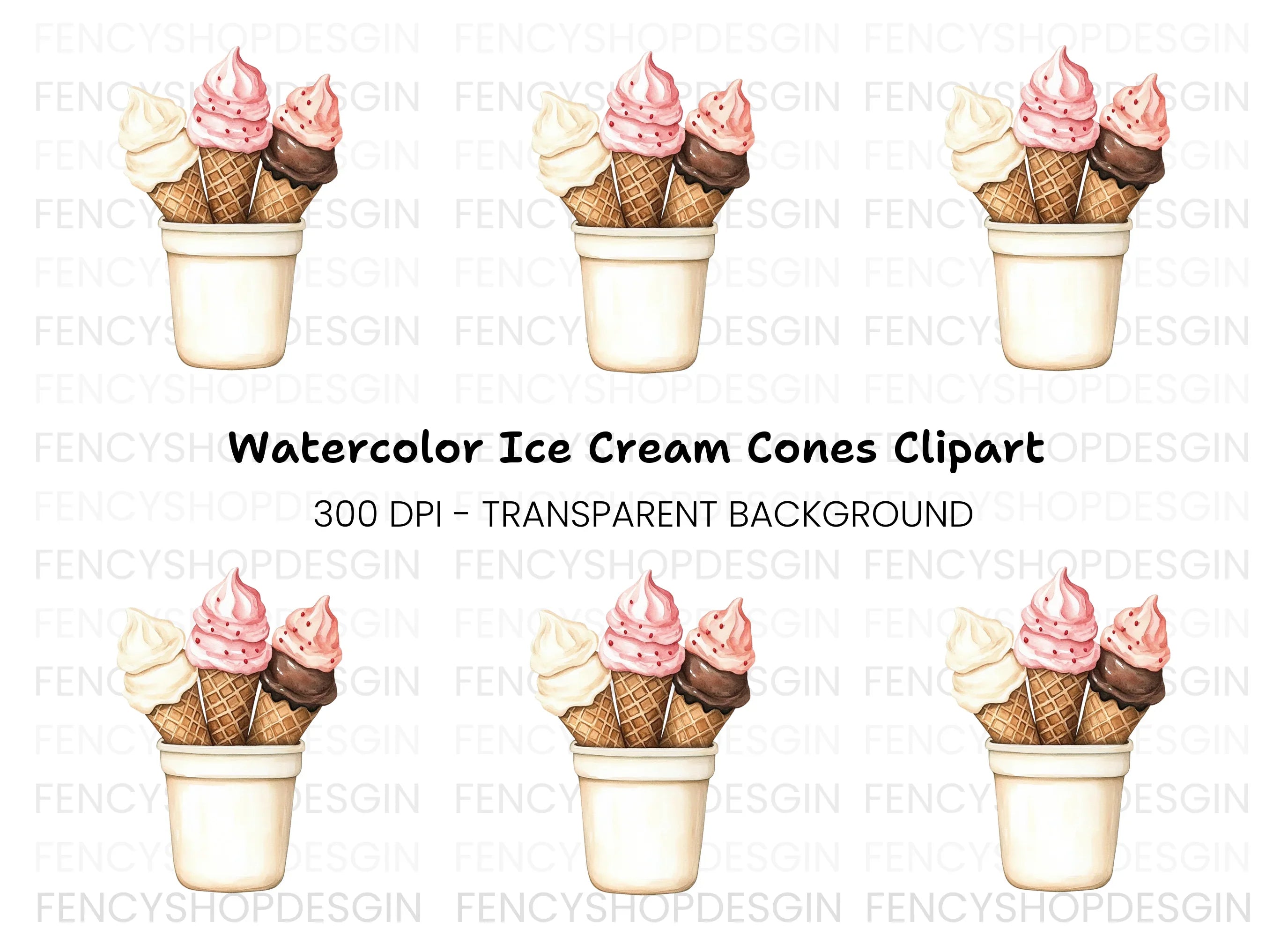 Delicious Ice Cream Cones Clipart Bundle