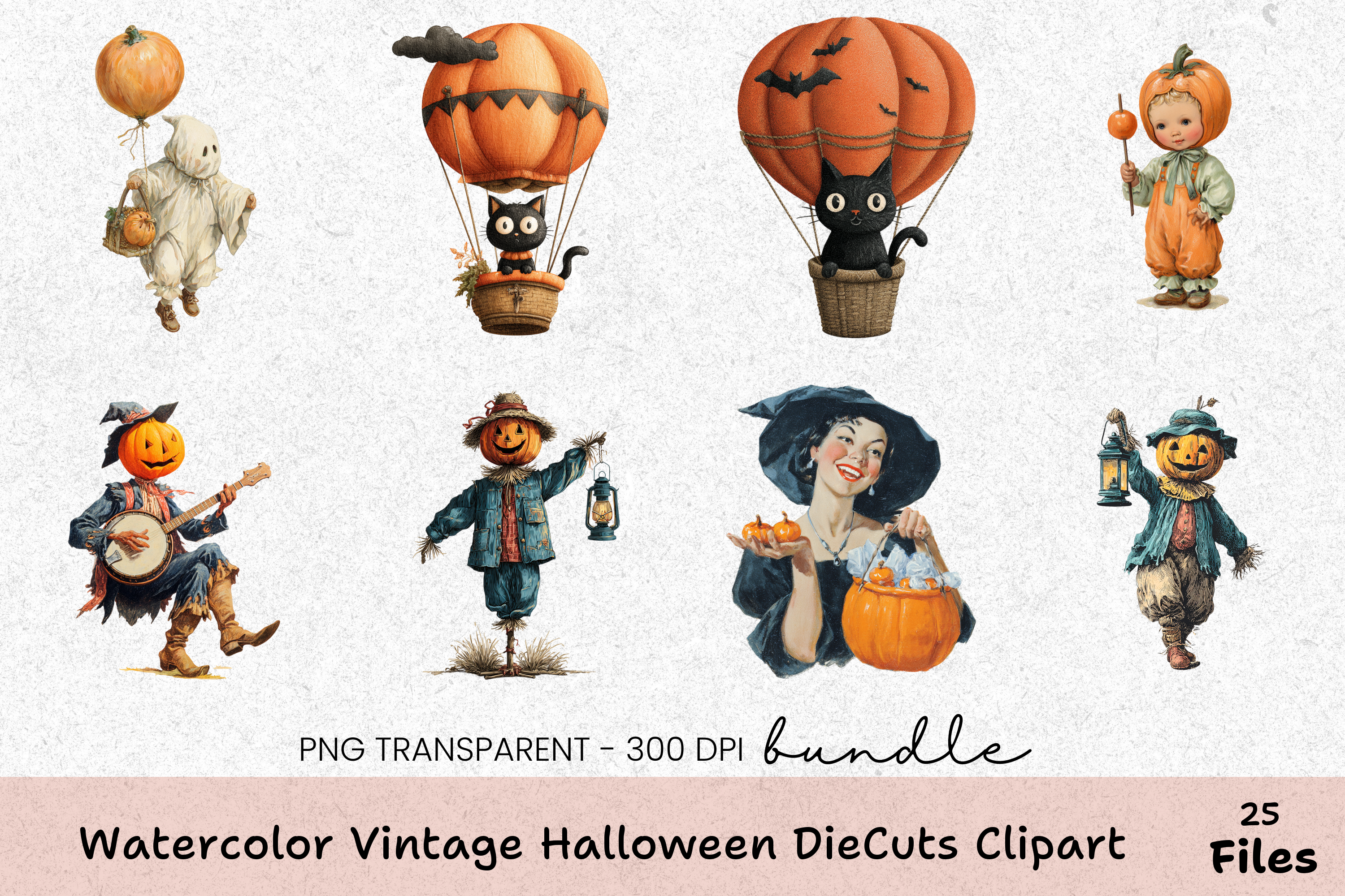 Vintage Halloween Diecuts Clipart Bundle