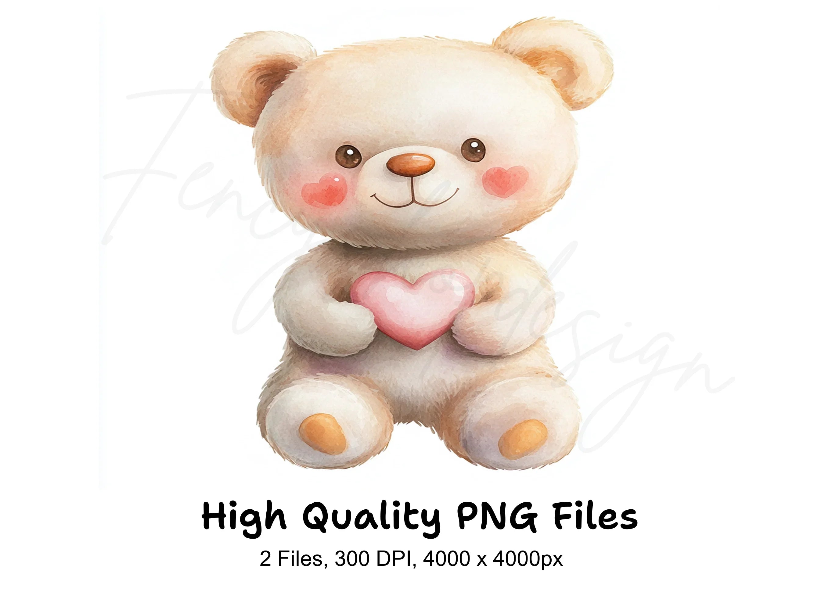 Sweet Teddy Bears Holding Hearts Clipart Bundle