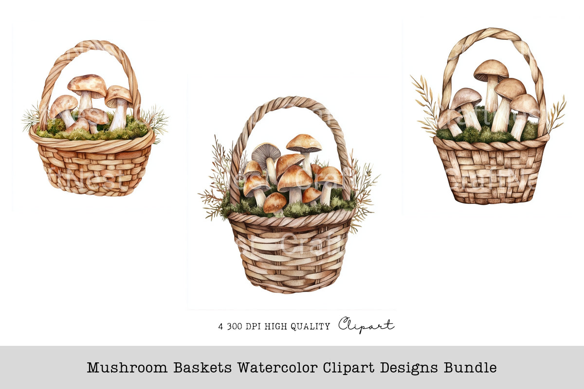 Mushroom Baskets Designs Clipart Bundle