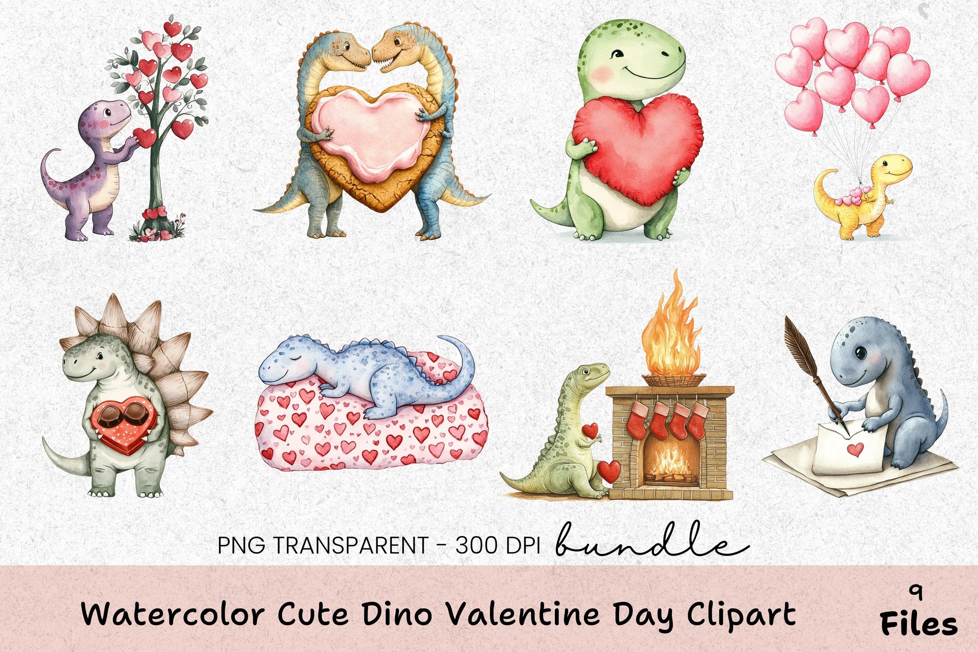 Cute Dino Valentine's Day Clipart Bundle - CraftNest - Digital Crafting and Art