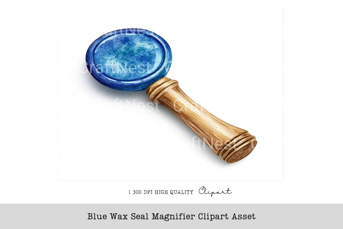 Blue Wax Seal Magnifier Asset Clipart Bundle