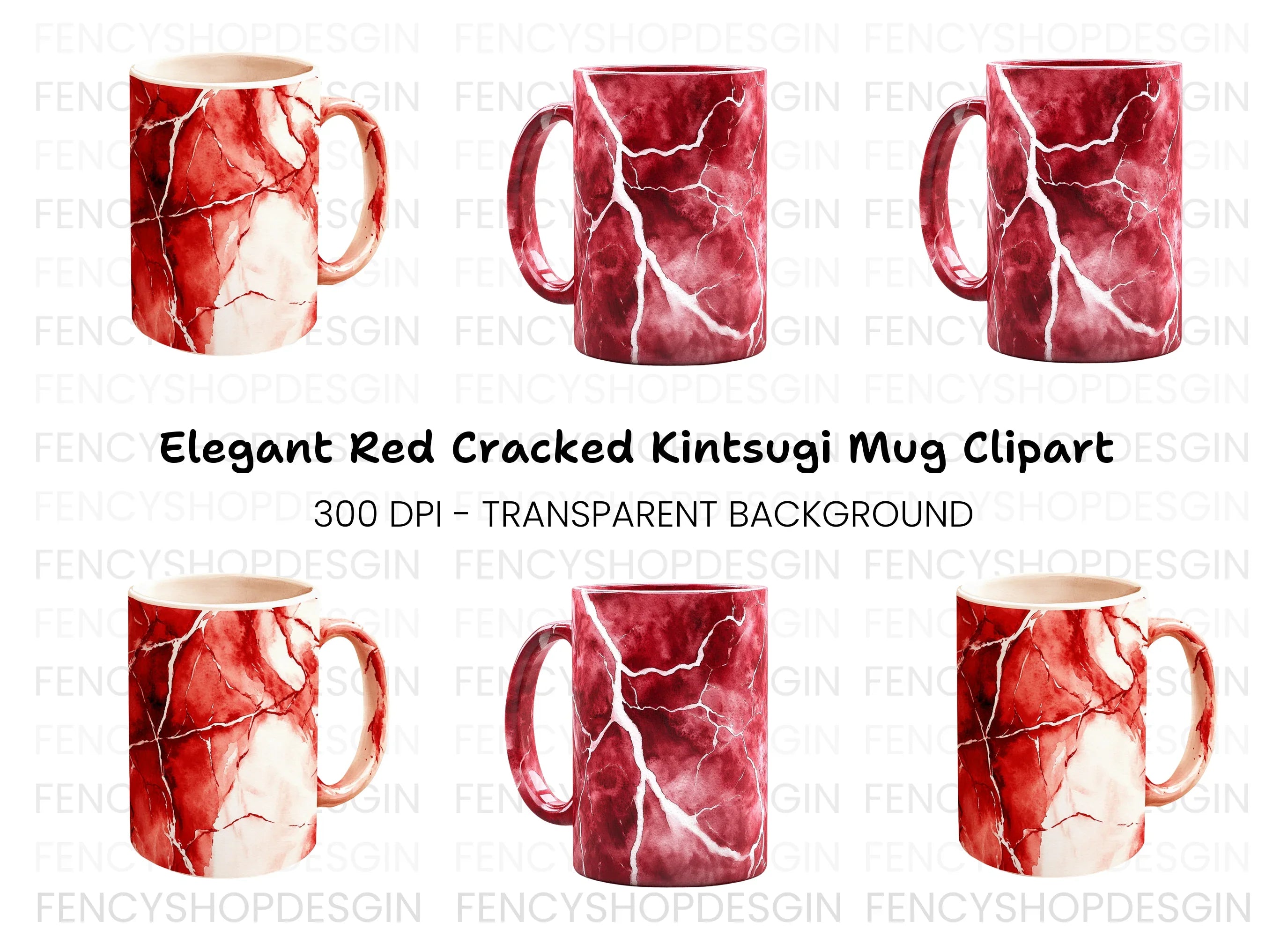 Red Marble Cracked Clipart Bundle