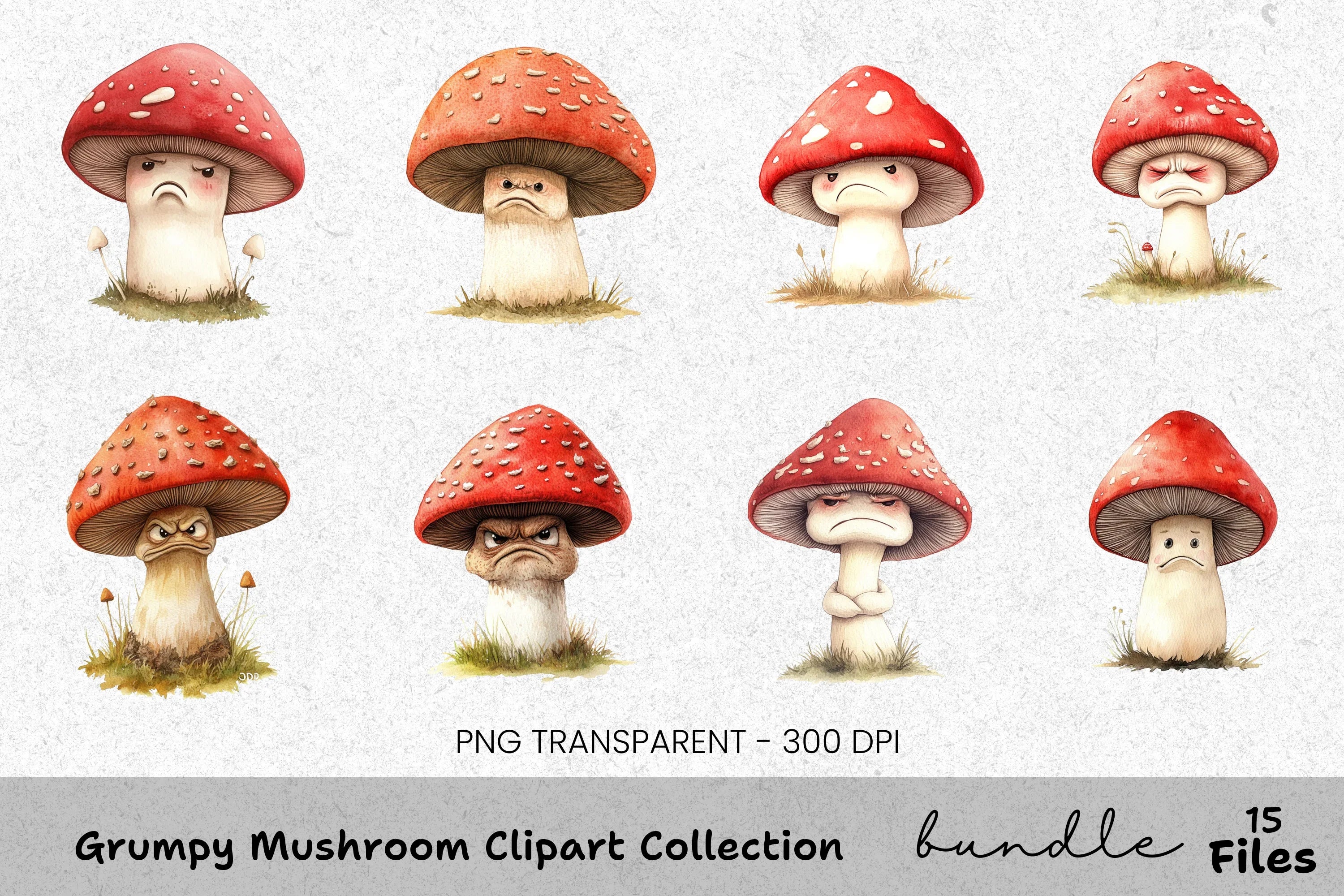 Grumpy Mushroom Clipart Bundle