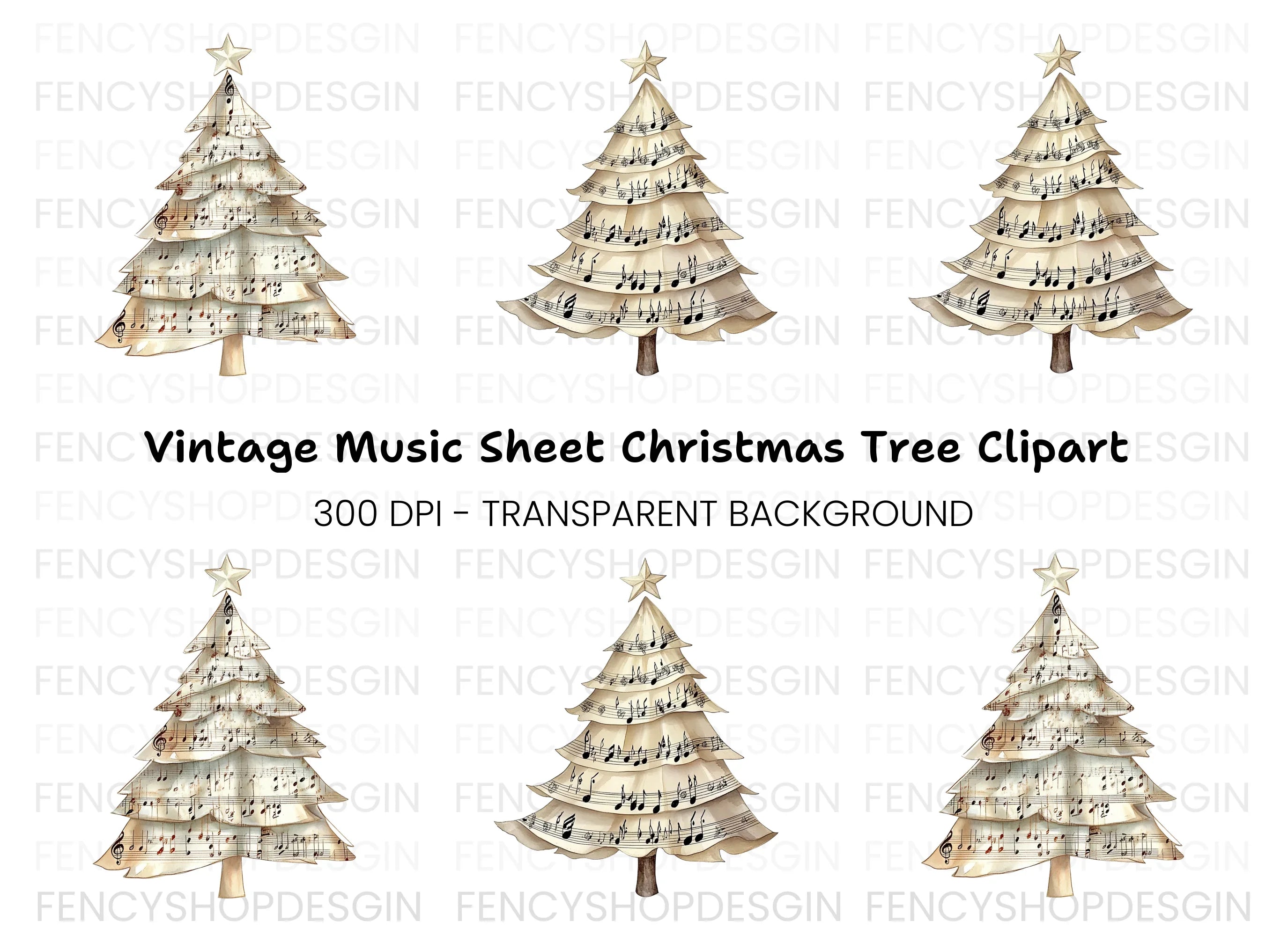 Musical Christmas Tree Clipart Bundle