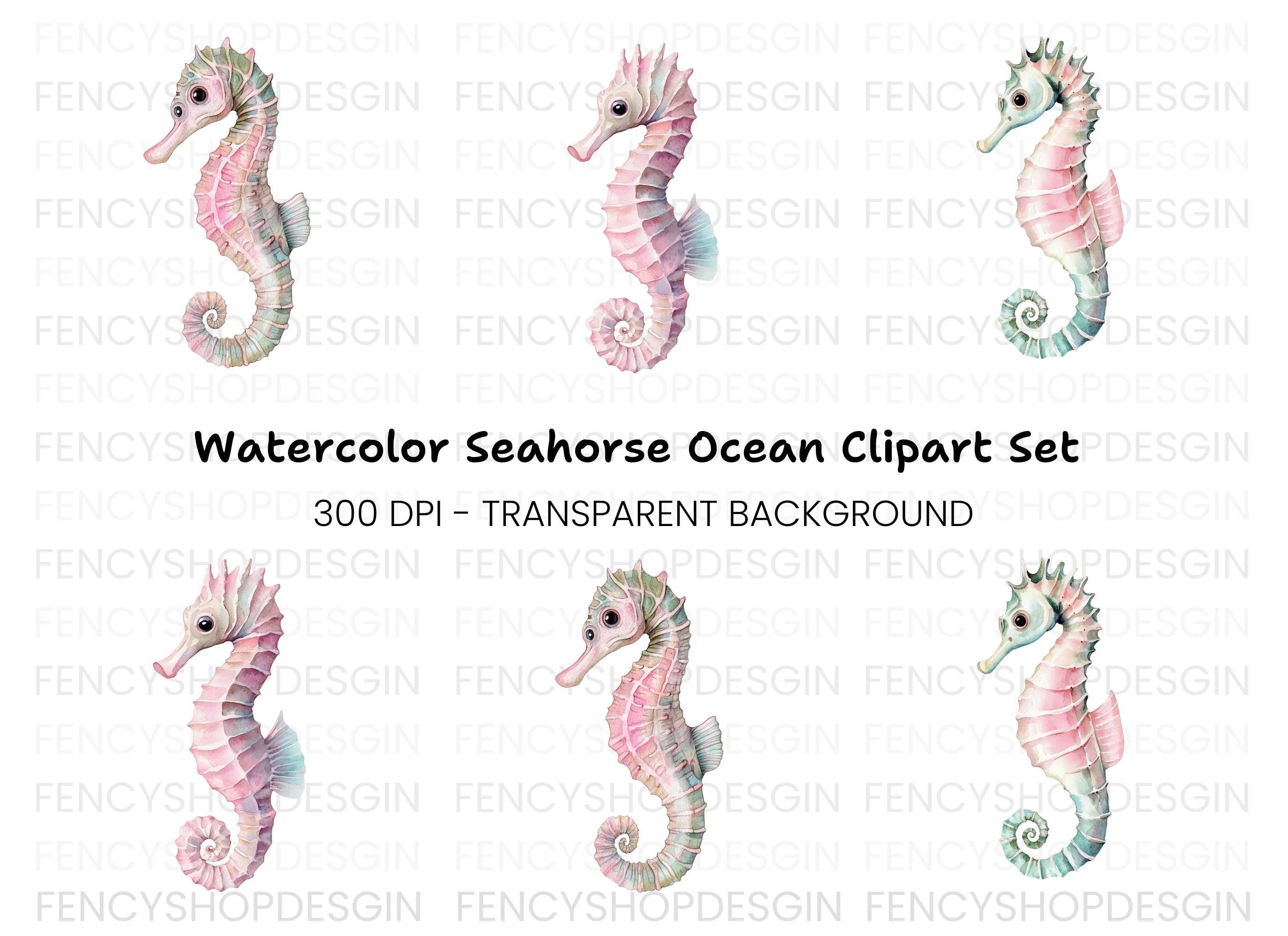 Pastel Seahorse Clipart Bundle