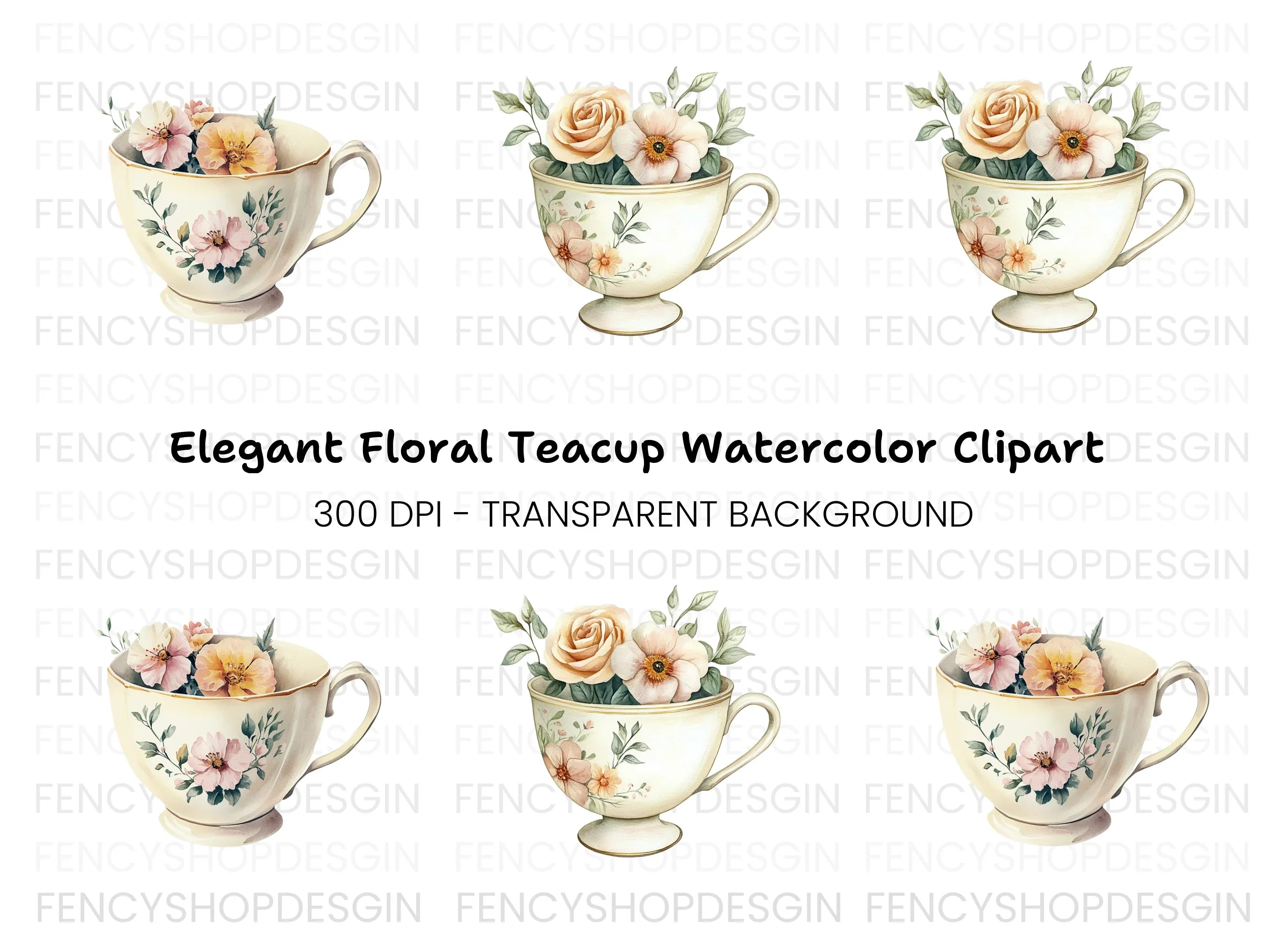 Elegant Floral Teacup Clipart Bundle