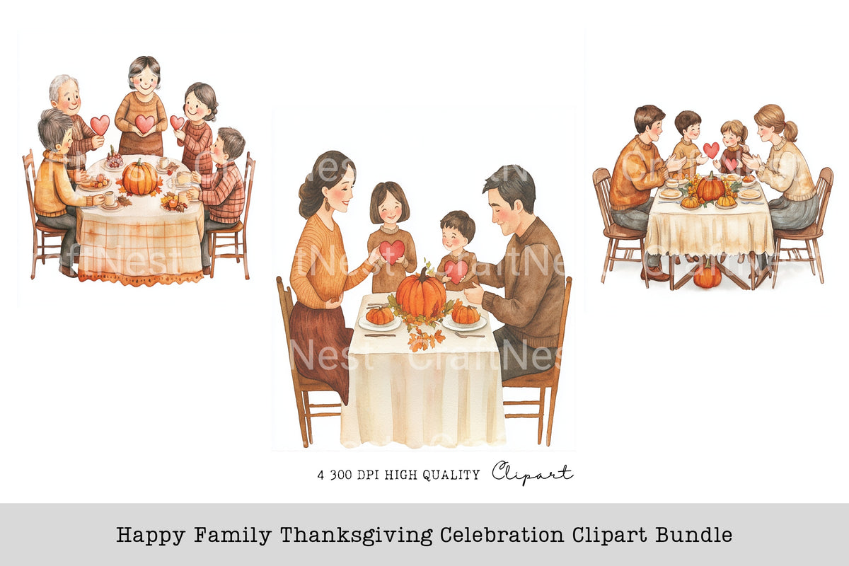 Happy Family Thanksgiving Celebration Clipart Bundle