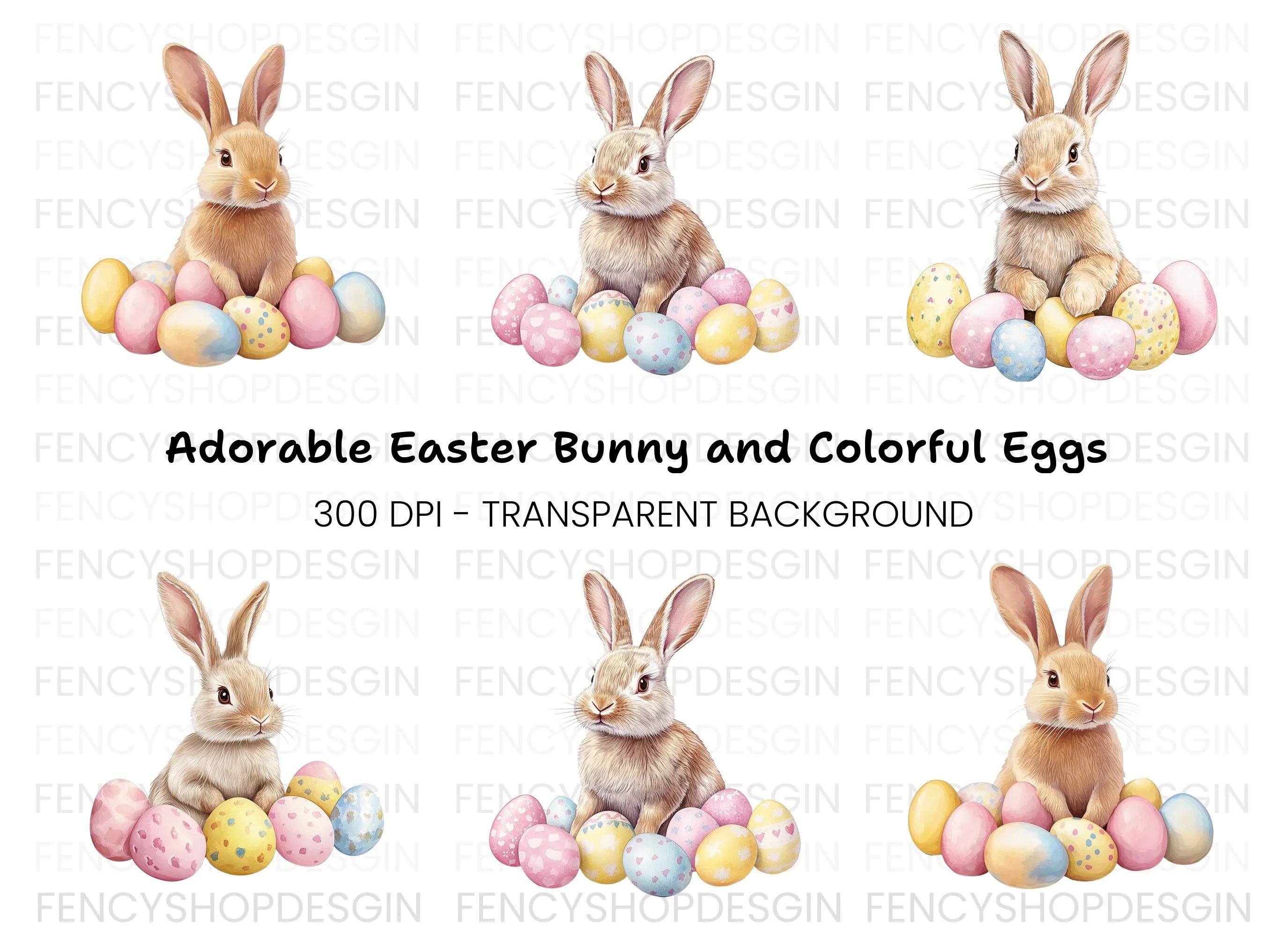 Sweet Brown Easter Bunny Clipart Bundle