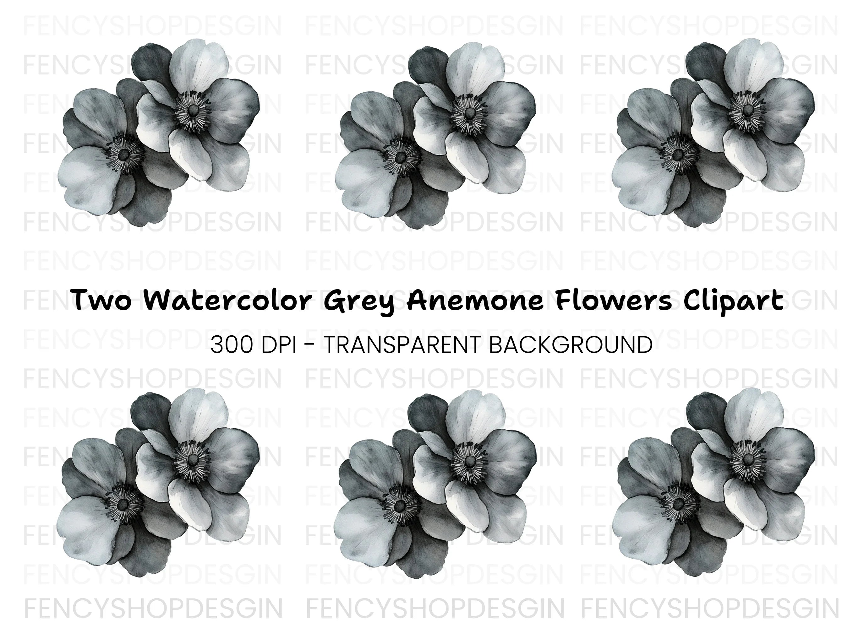 Elegant Grey Floral Clipart Bundle