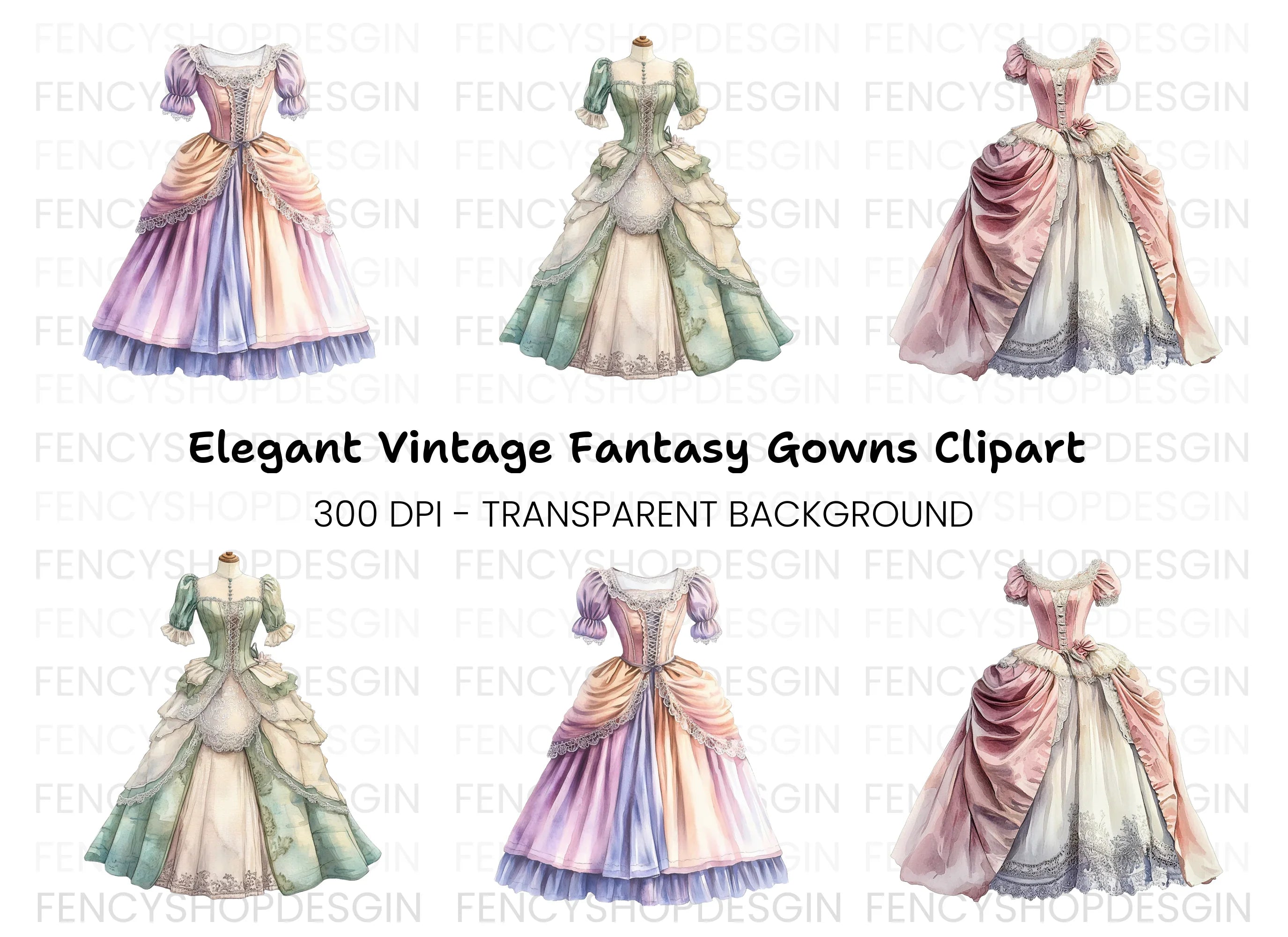Regal Ball Gown Clipart Bundle