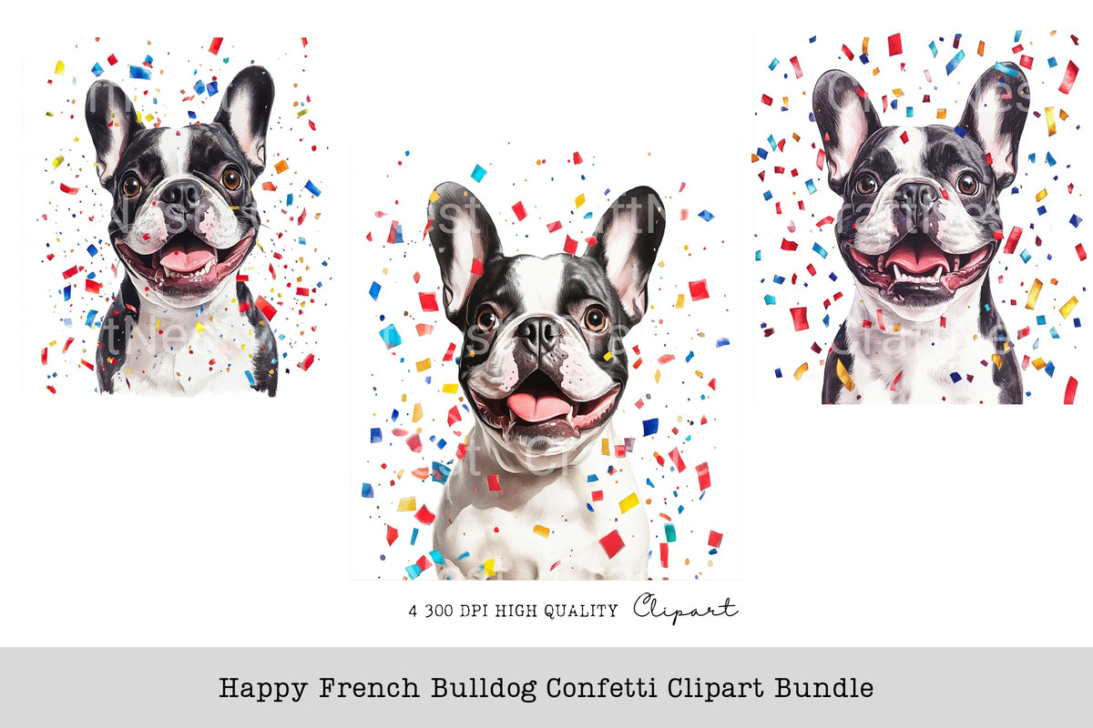 Happy French Bulldog Confetti Clipart Bundle