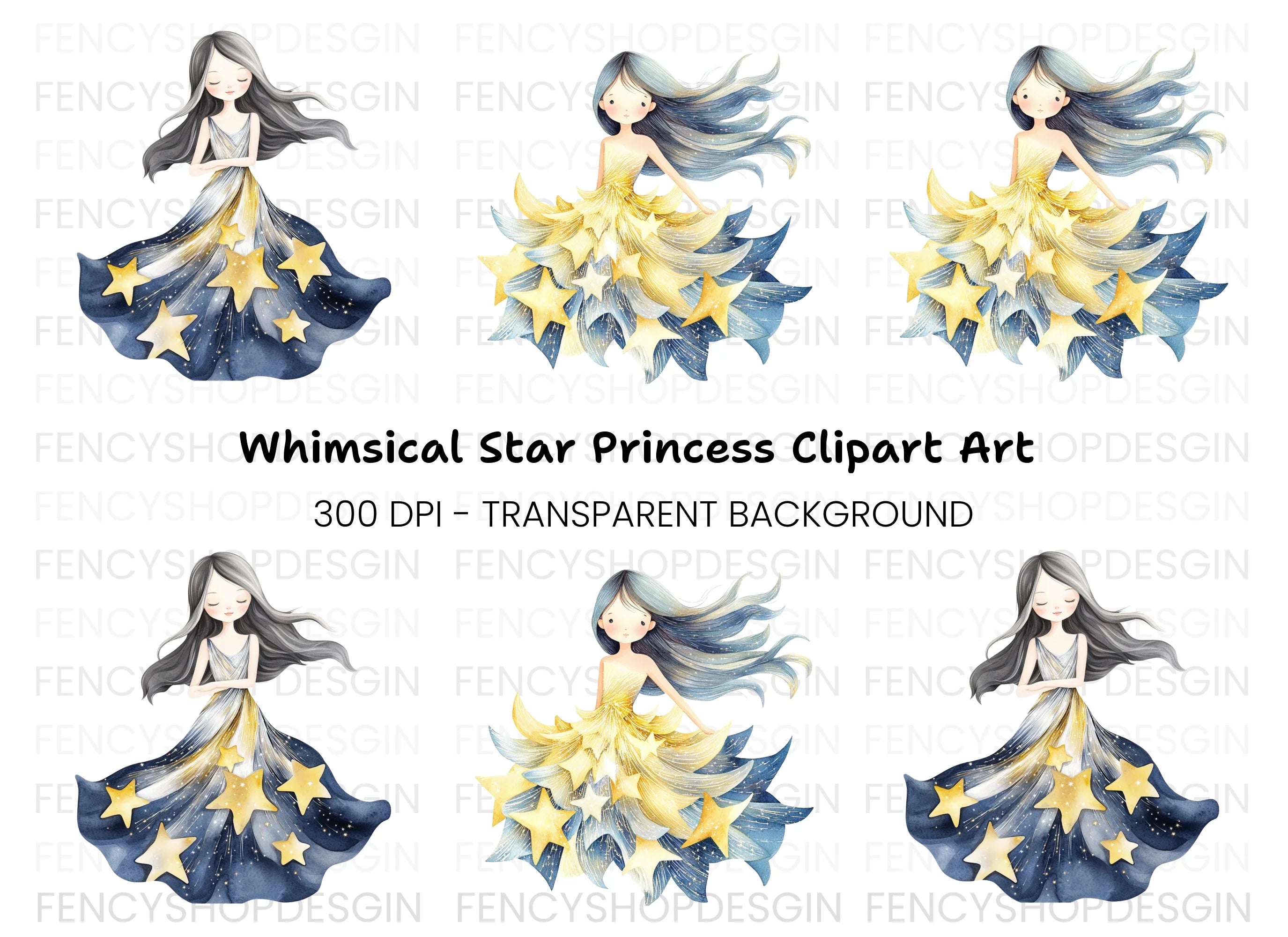 Starry Night Fairies Clipart Bundle