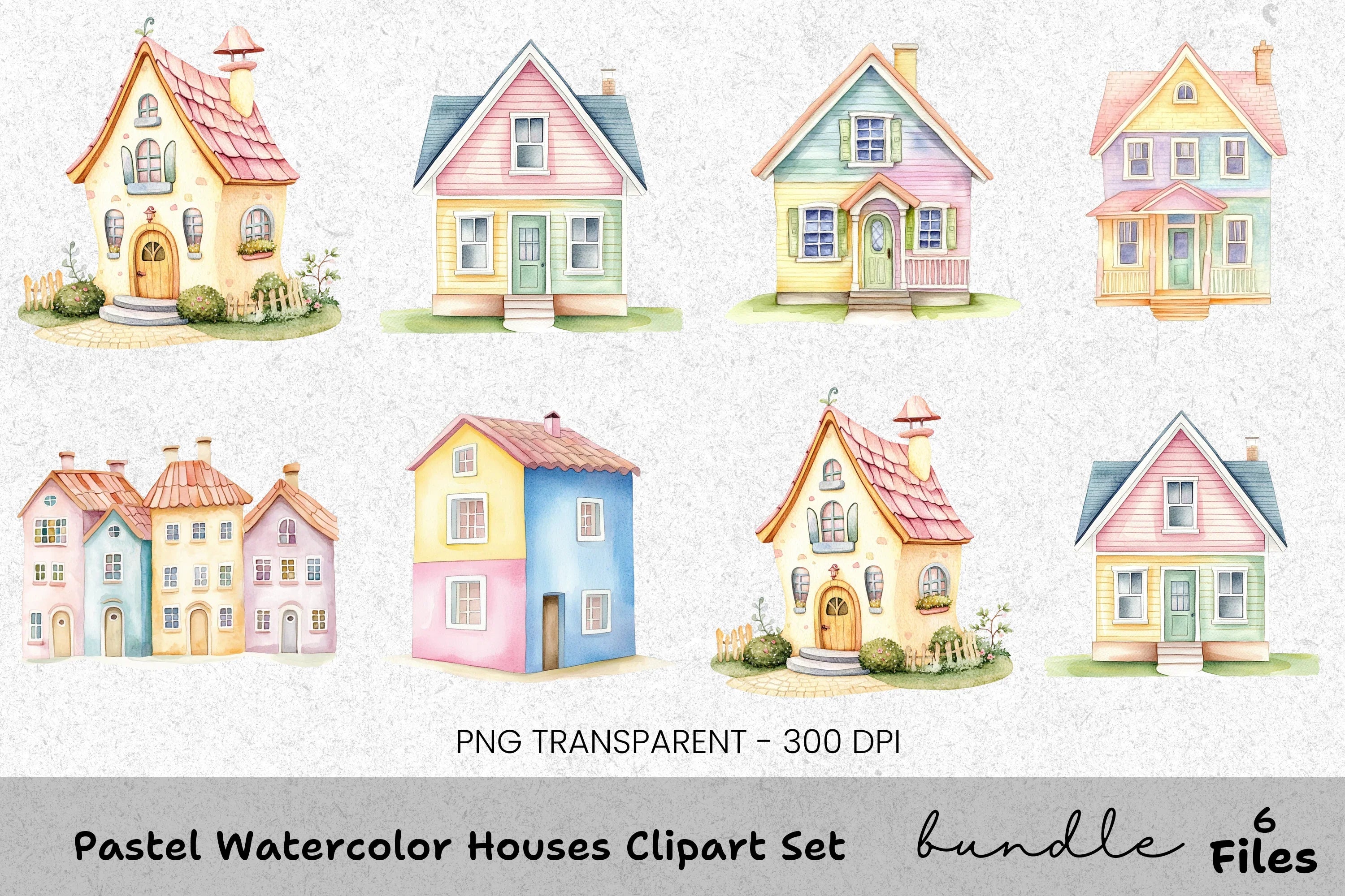 Pastel Houses Clipart Bundle