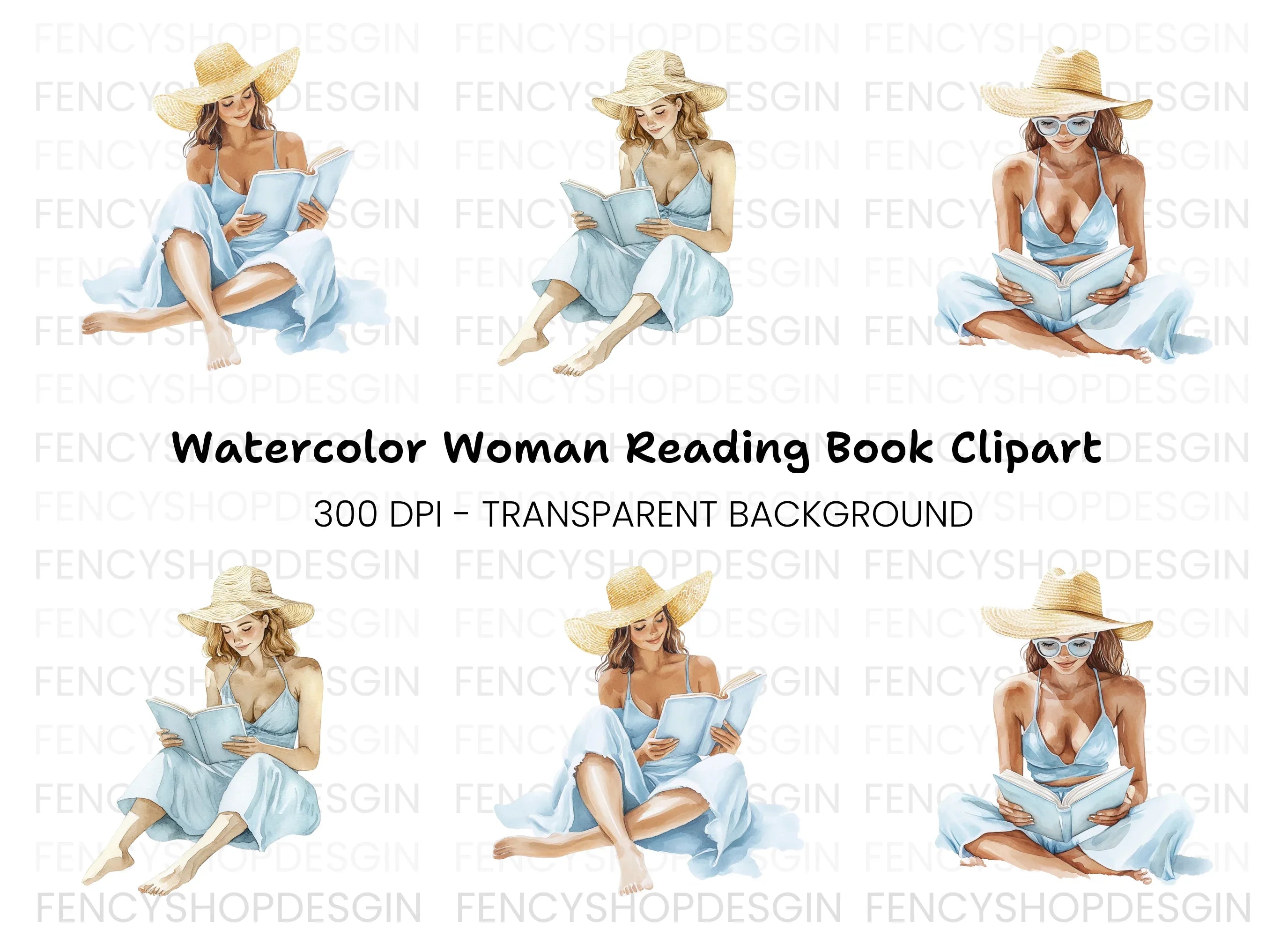 Women Reading Books Clipart Bundle