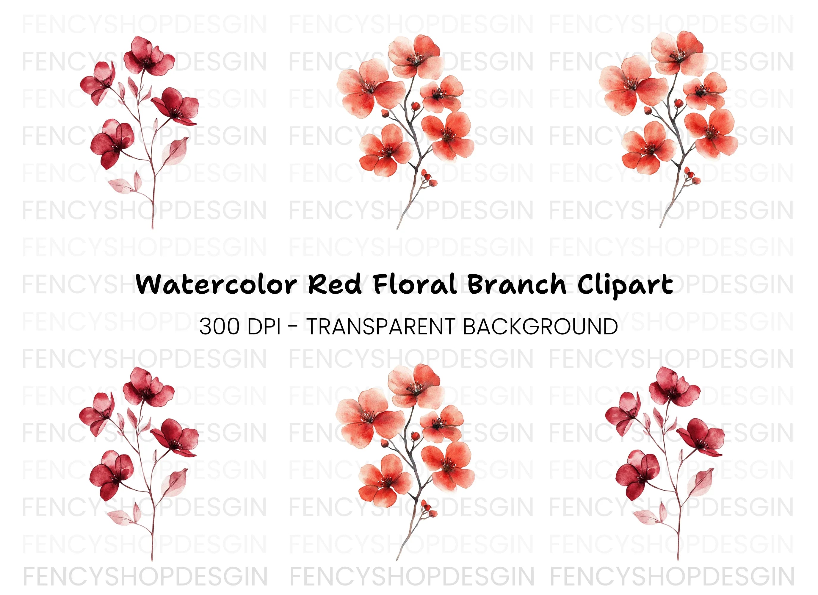 Red Flowers Clipart Bundle