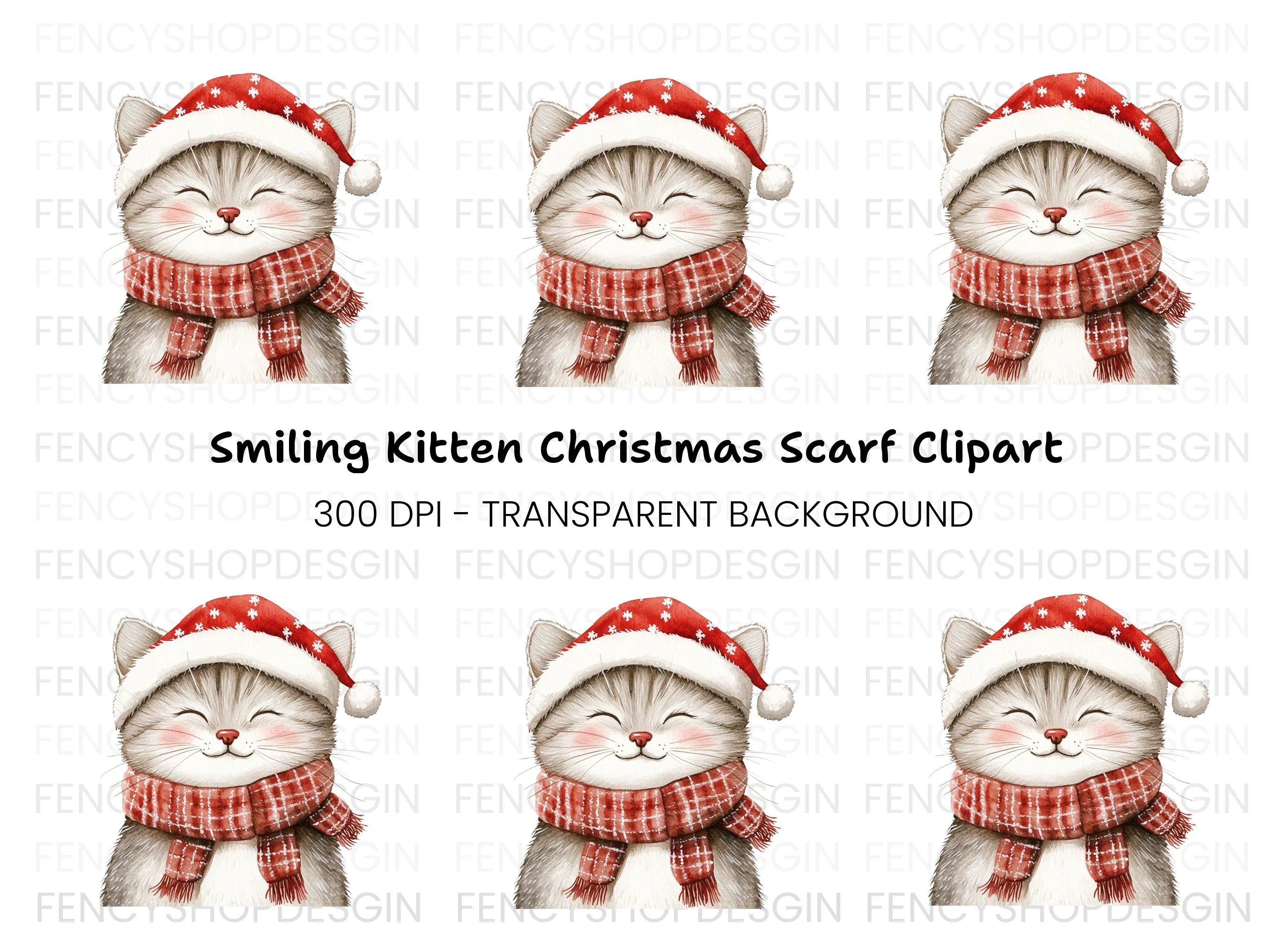 Cute Christmas Cat with Santa Hat Clipart Bundle