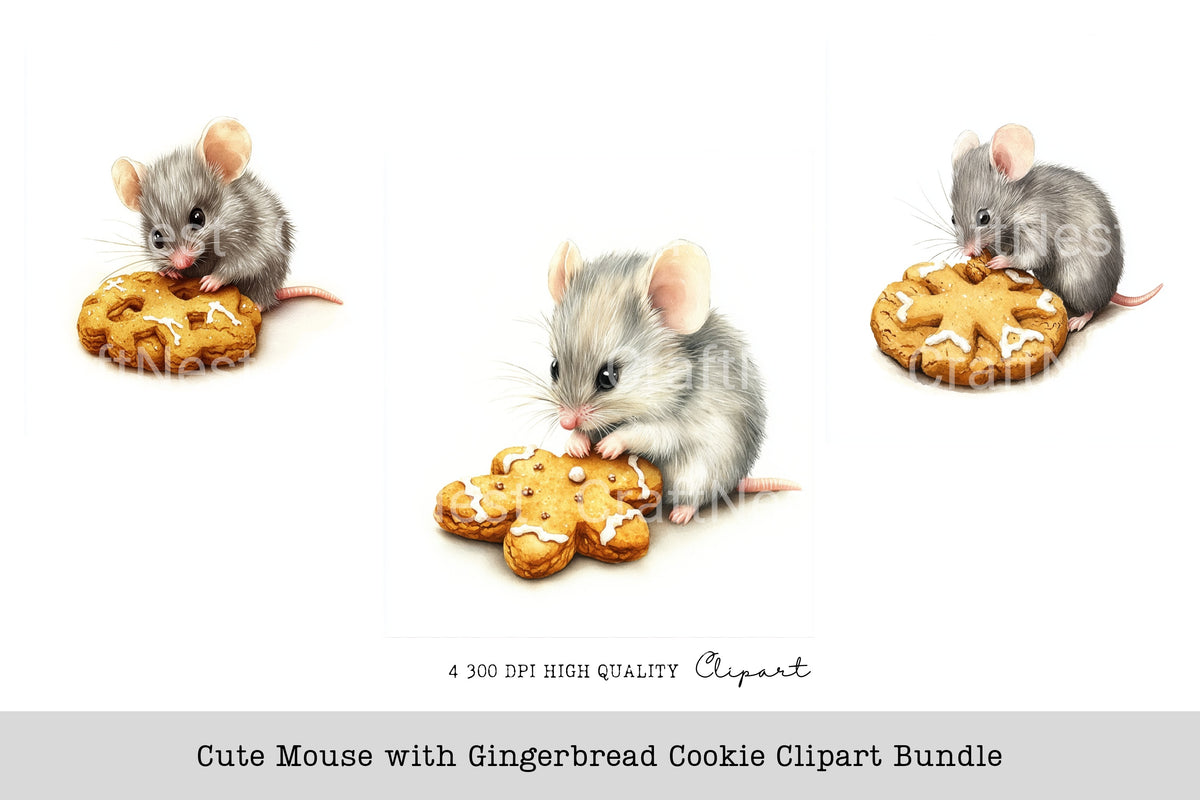 Cute Mouse With Gingerbread Cookie Clipart Bundle