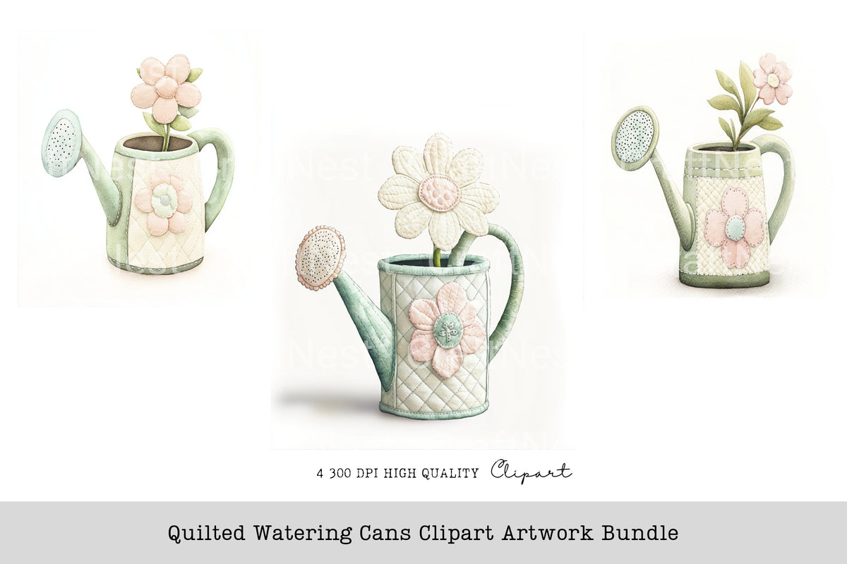 Quilted Watering Cans Artwork Clipart Bundle