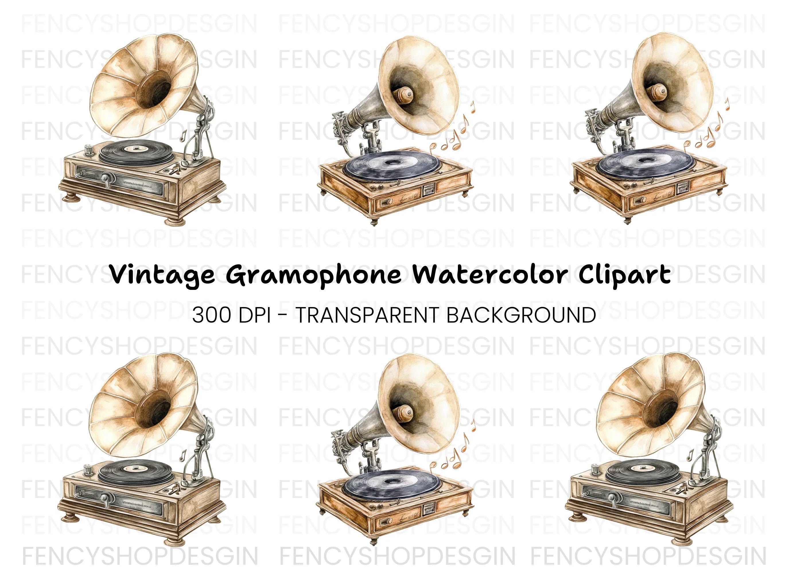 Vintage Gramophone Clipart Bundle