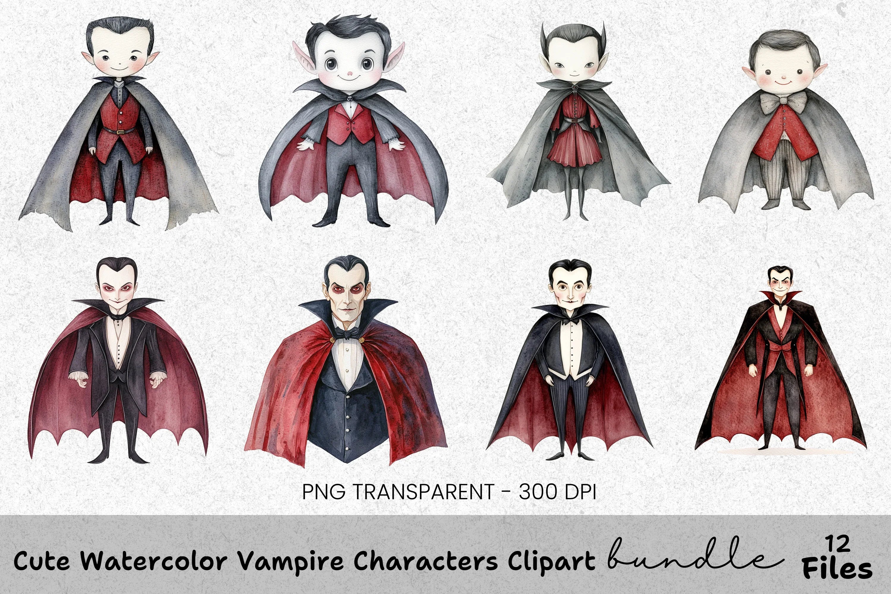 Cute Vampire Characters Clipart Bundle