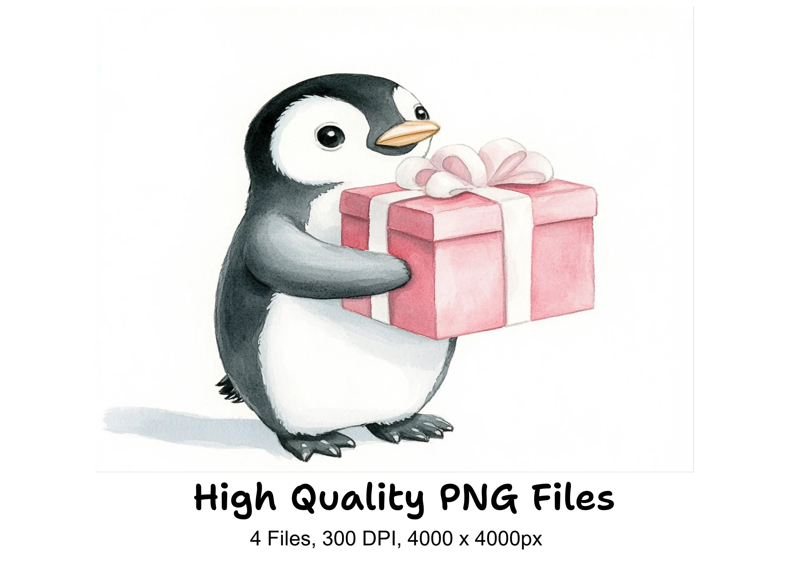 Cute Penguin with Gift Box Clipart Bundle