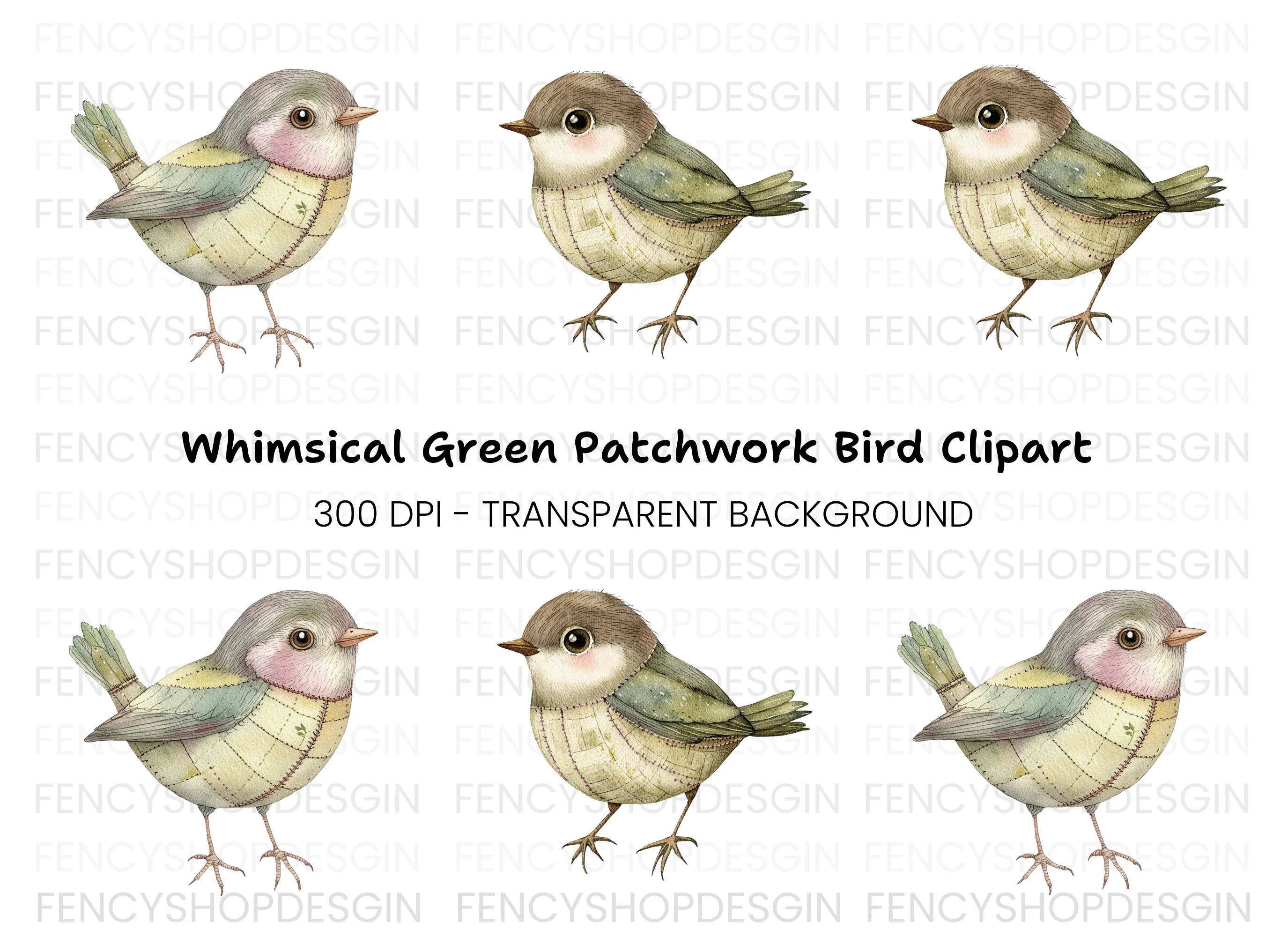 Whimsical Quilted Birds Clipart Bundle