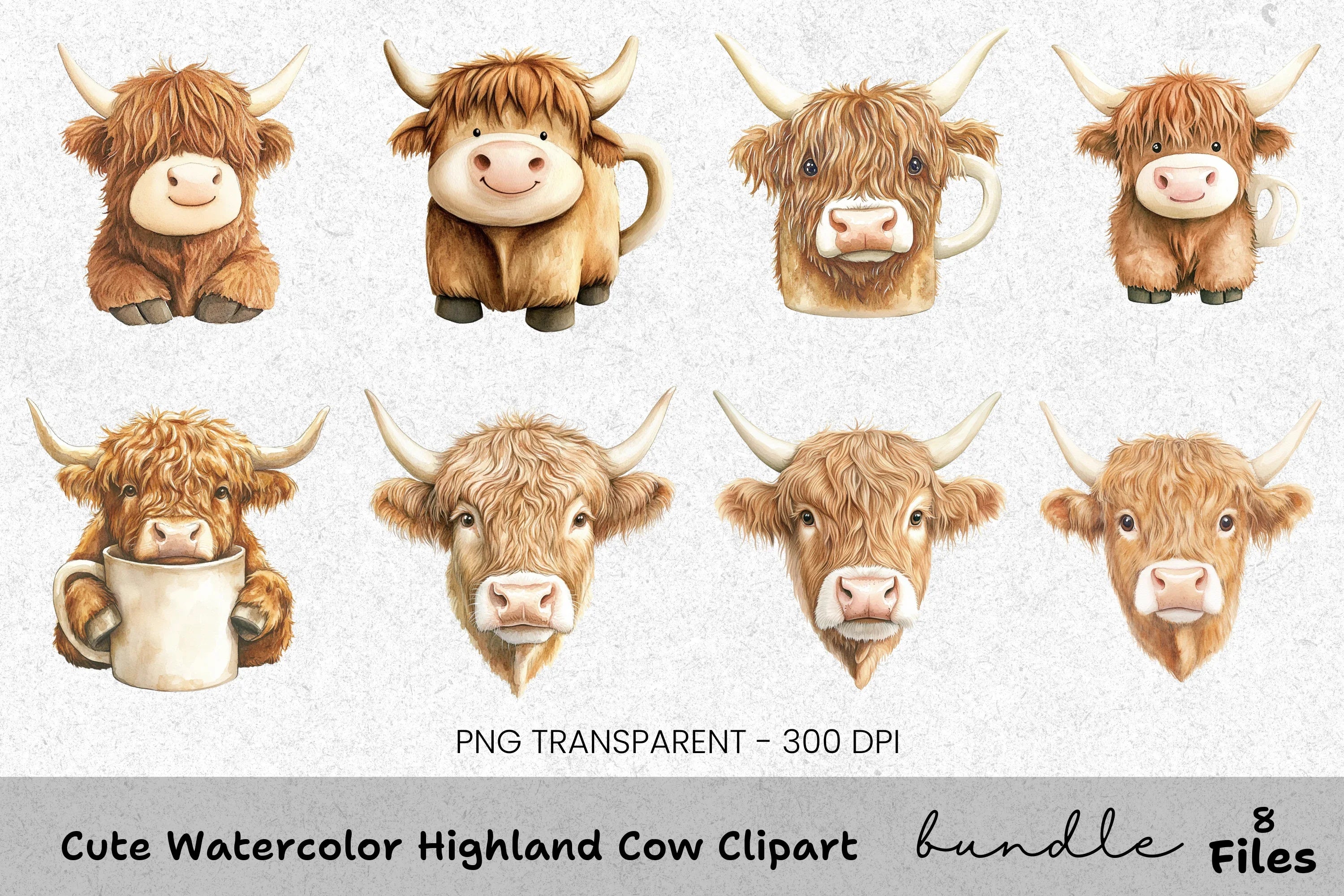 Cute Highland Cow Clipart Bundle