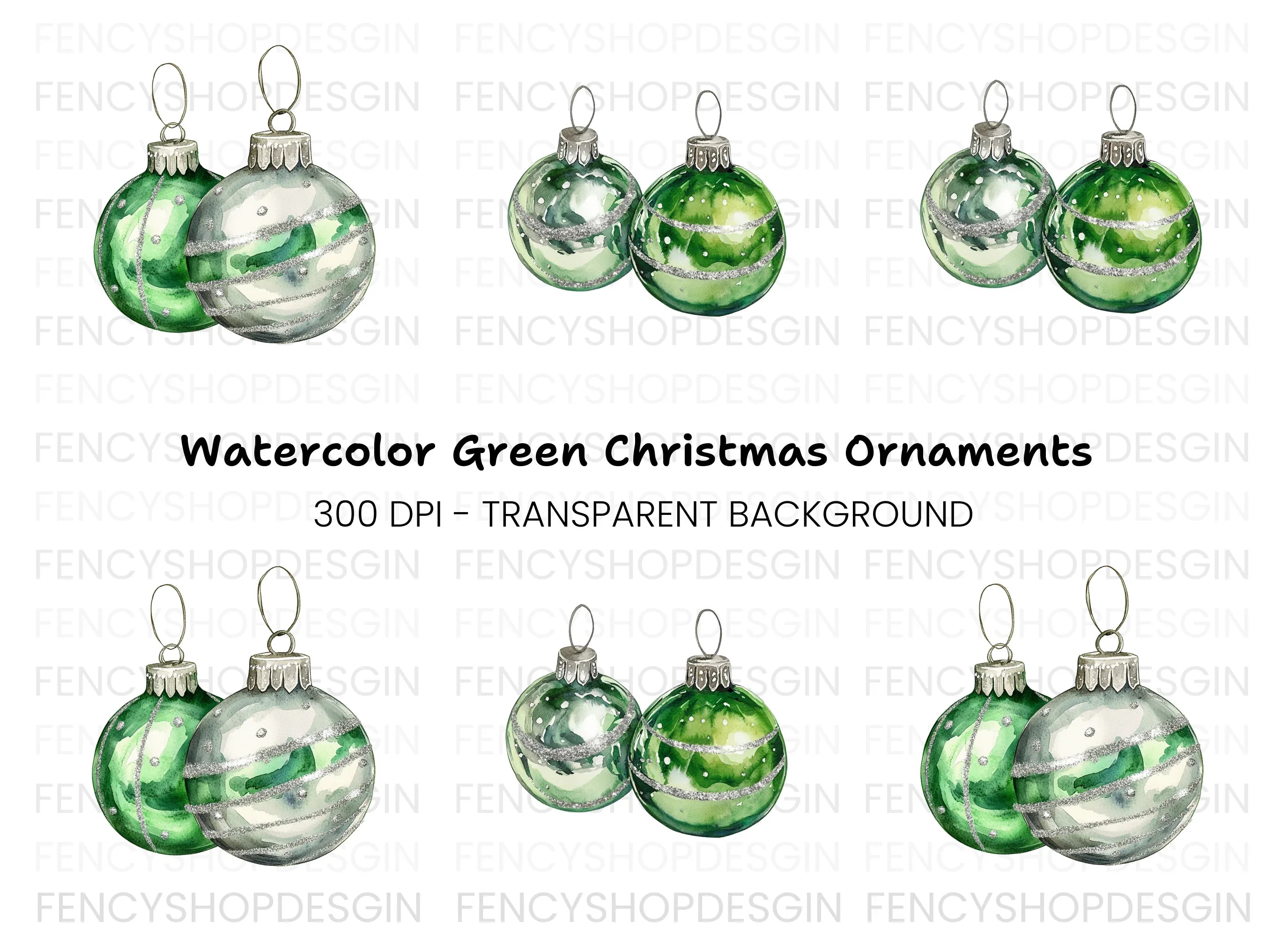 Green Christmas Ornaments Clipart Bundle