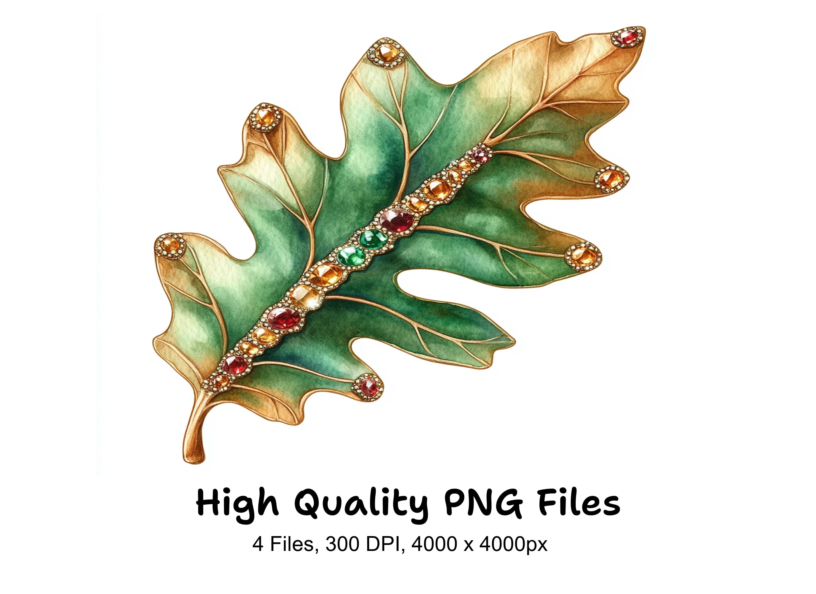 Jeweled Oak Leaves Clipart Bundle
