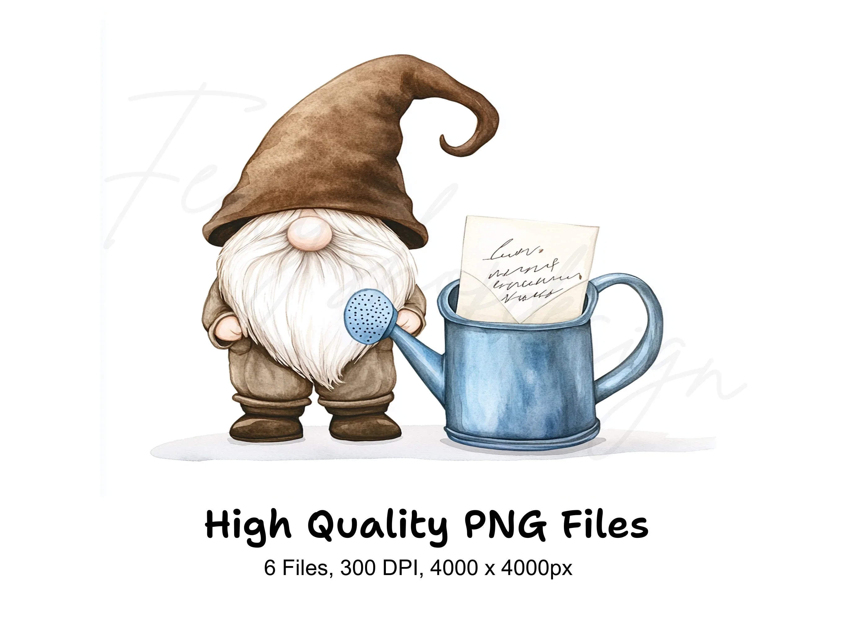 Cute Gnomes with Watering Cans Clipart Bundle