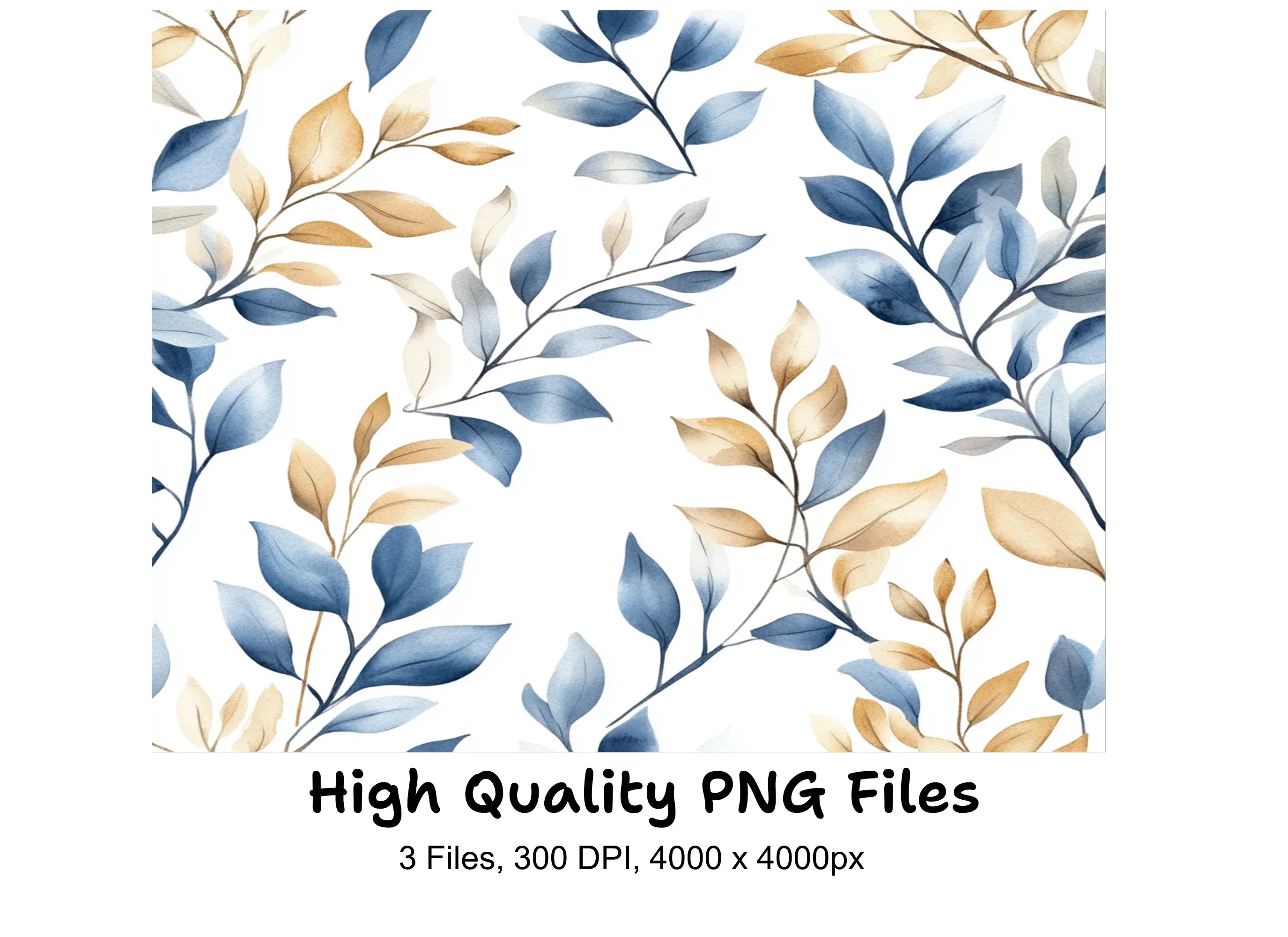 Seamless Blue Gold Floral Patterns Clipart Bundle