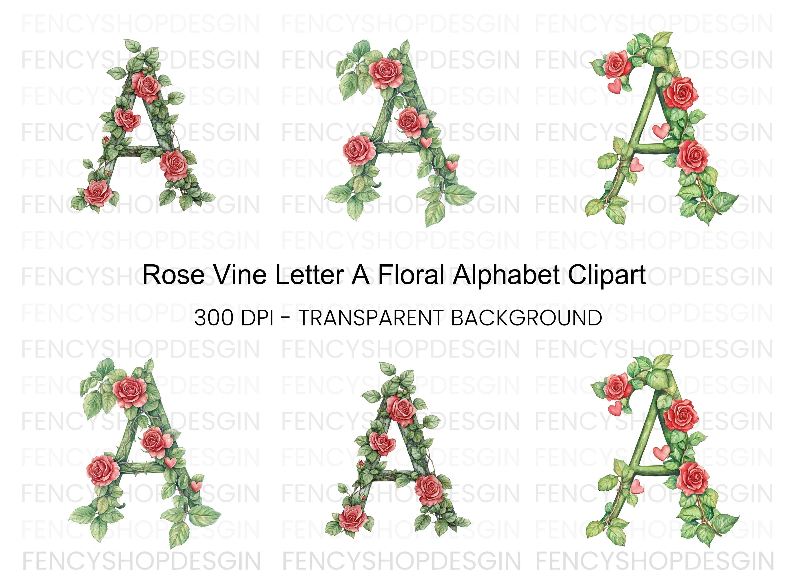 Floral Rose Letter Clipart Bundle