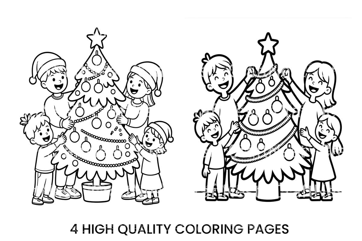 Family Decorating Christmas Tree Coloring Books