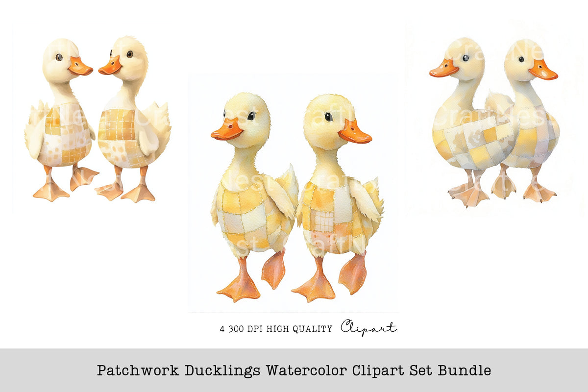 Patchwork Ducklings Clipart Bundle