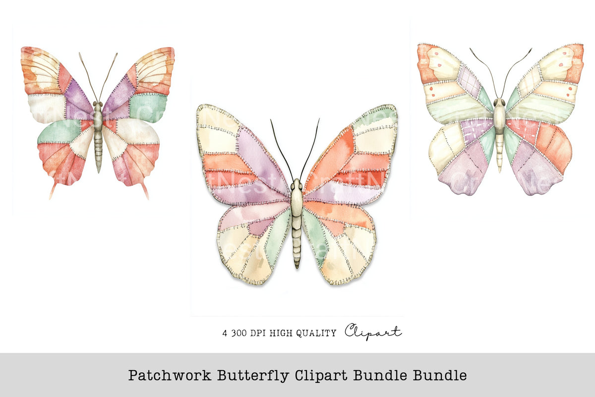 Patchwork Butterfly Clipart Bundle