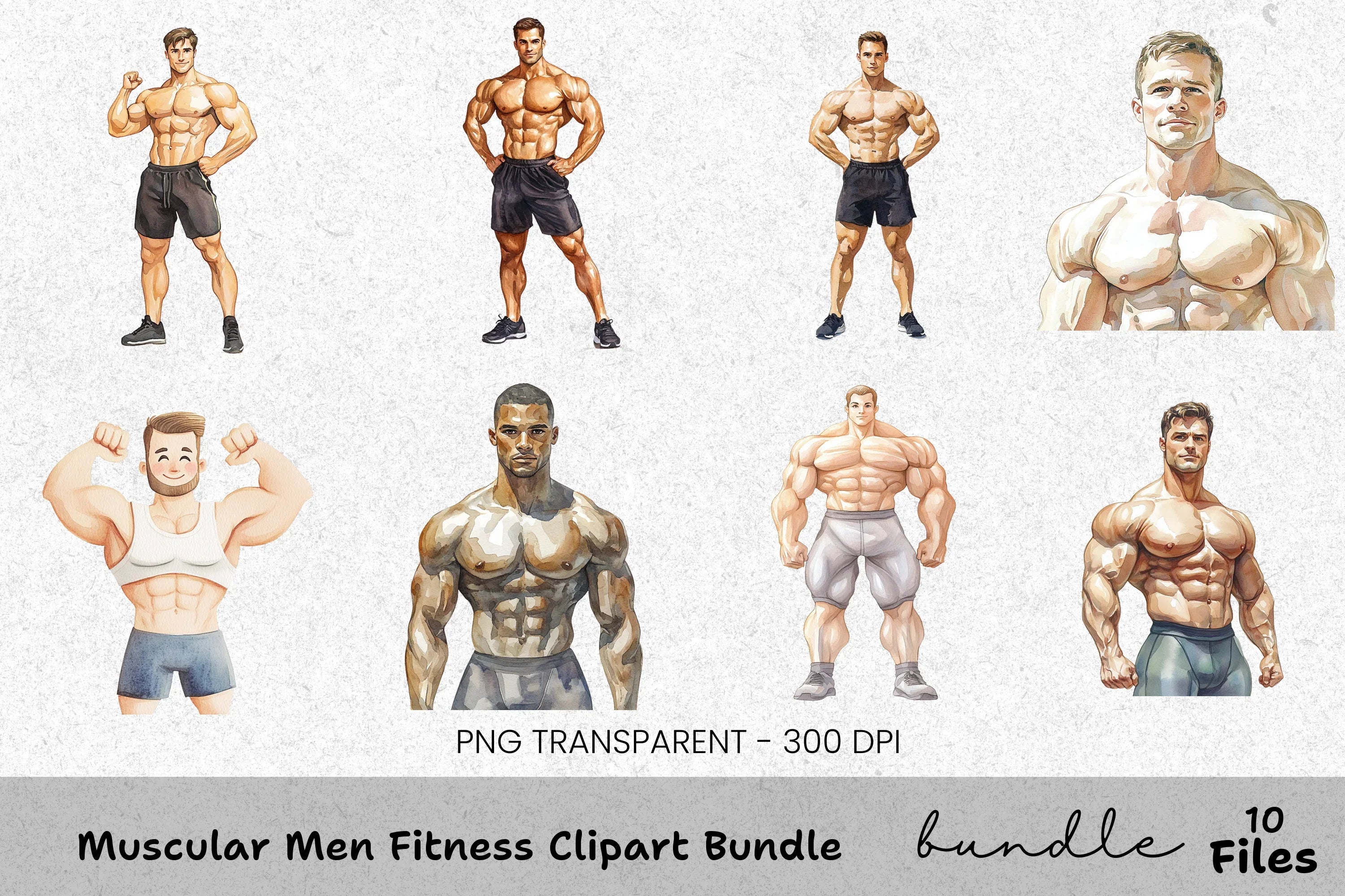 Muscular Men Fitness Clipart Bundle
