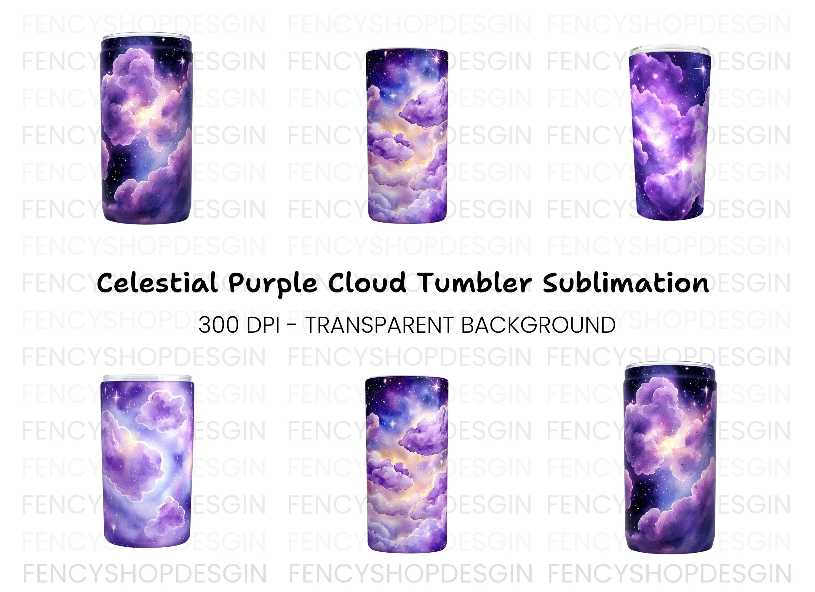 Purple Galaxy Clouds Tumbler Clipart Bundle