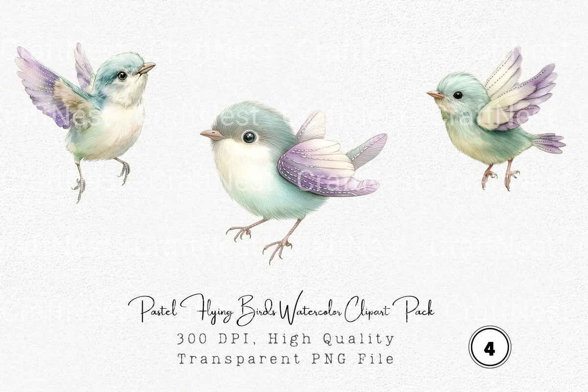 Pastel Flying Birds Clipart Bundle