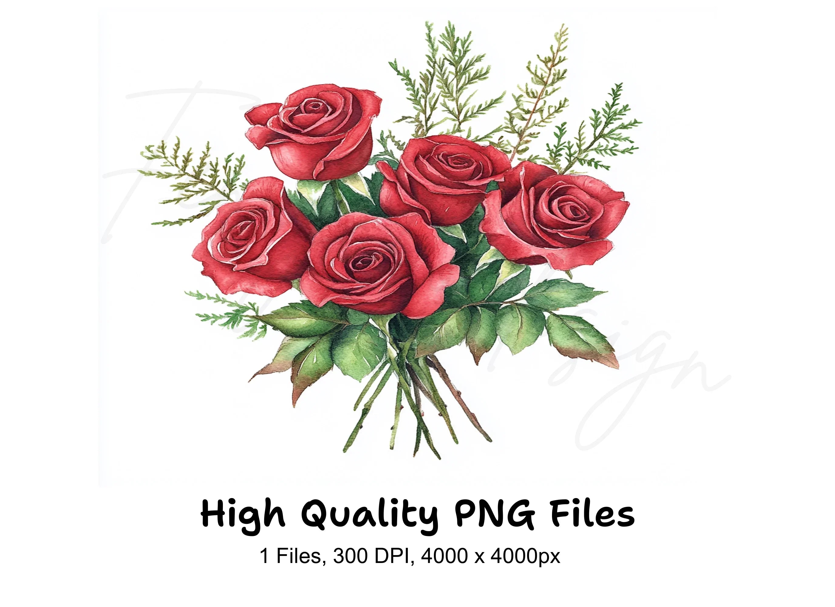 Red Rose Bouquet Clipart Bundle