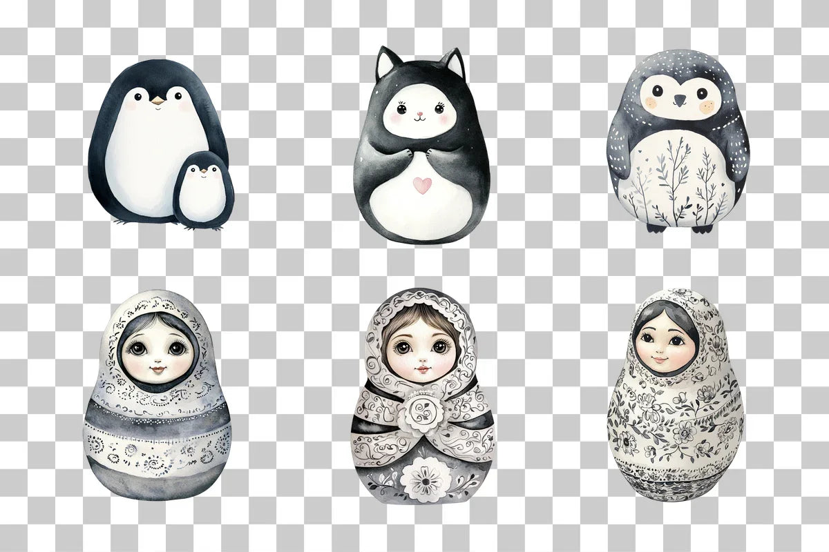 Black and White Matryoshka Doll Clipart Bundle - CraftNest - Digital Crafting and Art